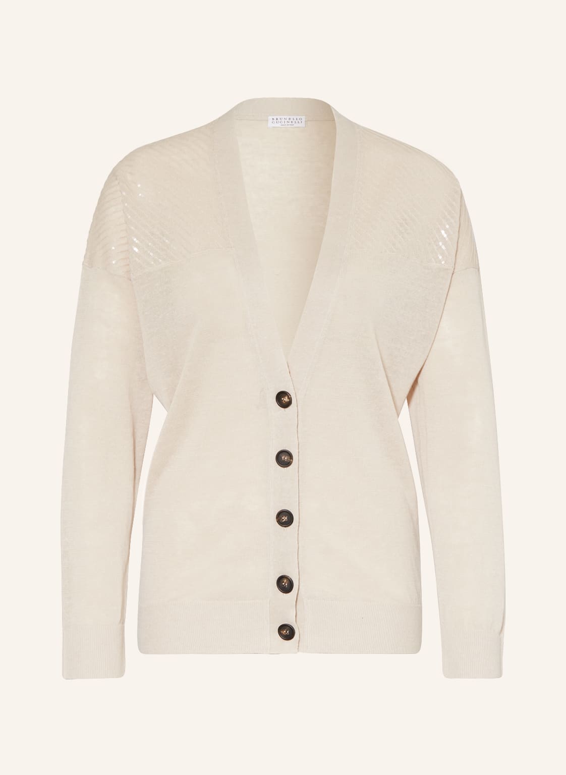 Image of Brunello Cucinelli Strickjacke Aus Leinen Mit Pailletten weiss