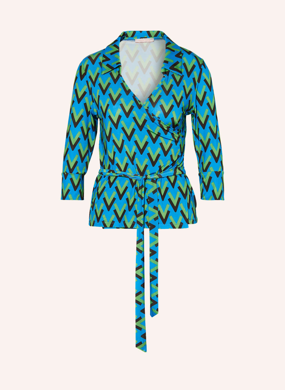 Image of Marivie Blusenshirt Wrap Top! In Wickeloptik blau