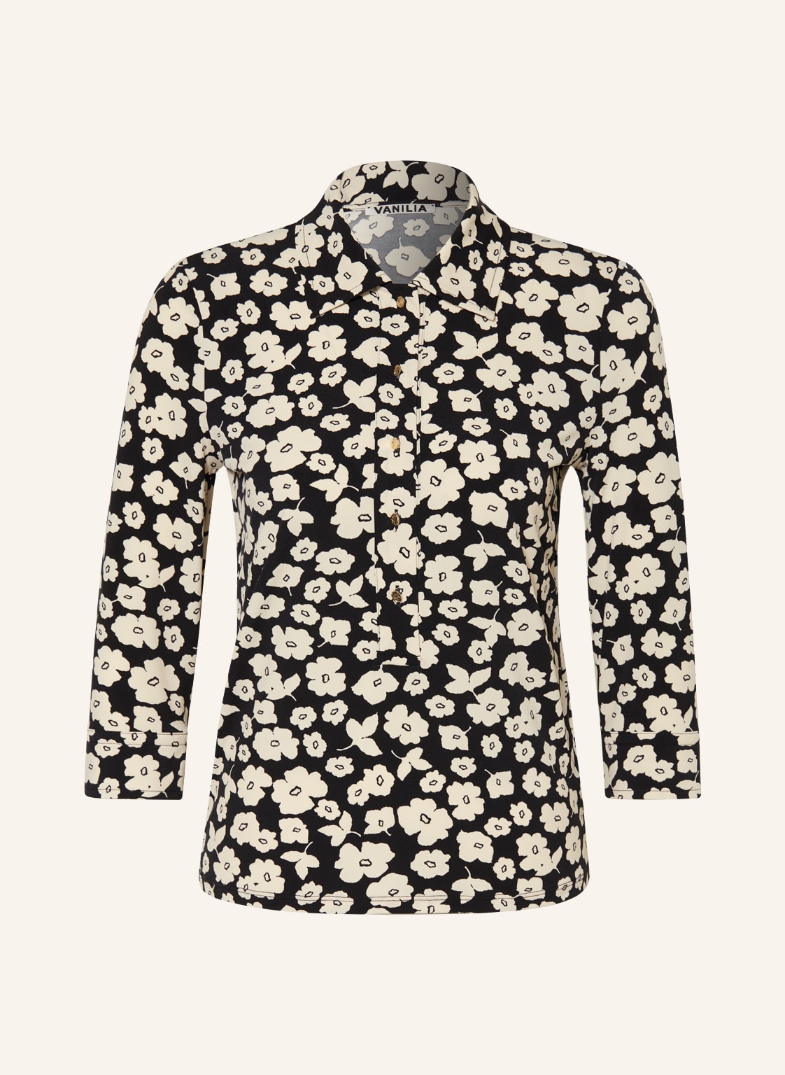 Image of Vanilia Jersey-Poloshirt Mit 3/4-Arm schwarz