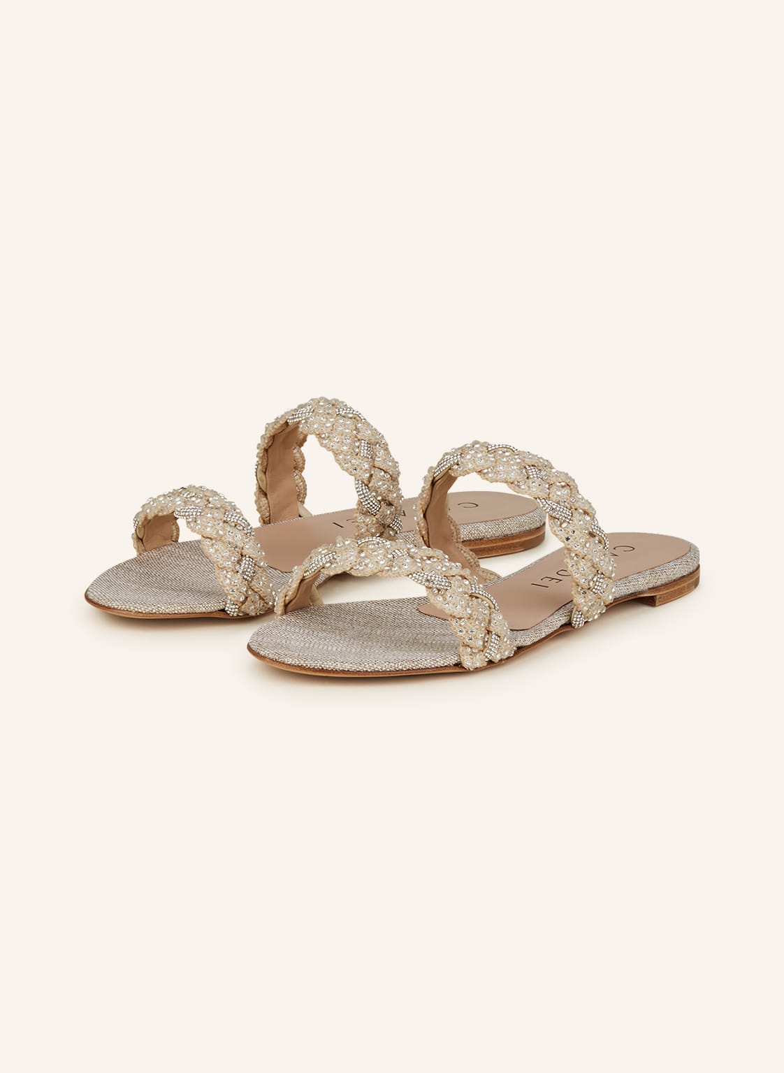 Image of Casadei Pantoletten Astro Mit Glitzergarn Und Schmucksteinen beige