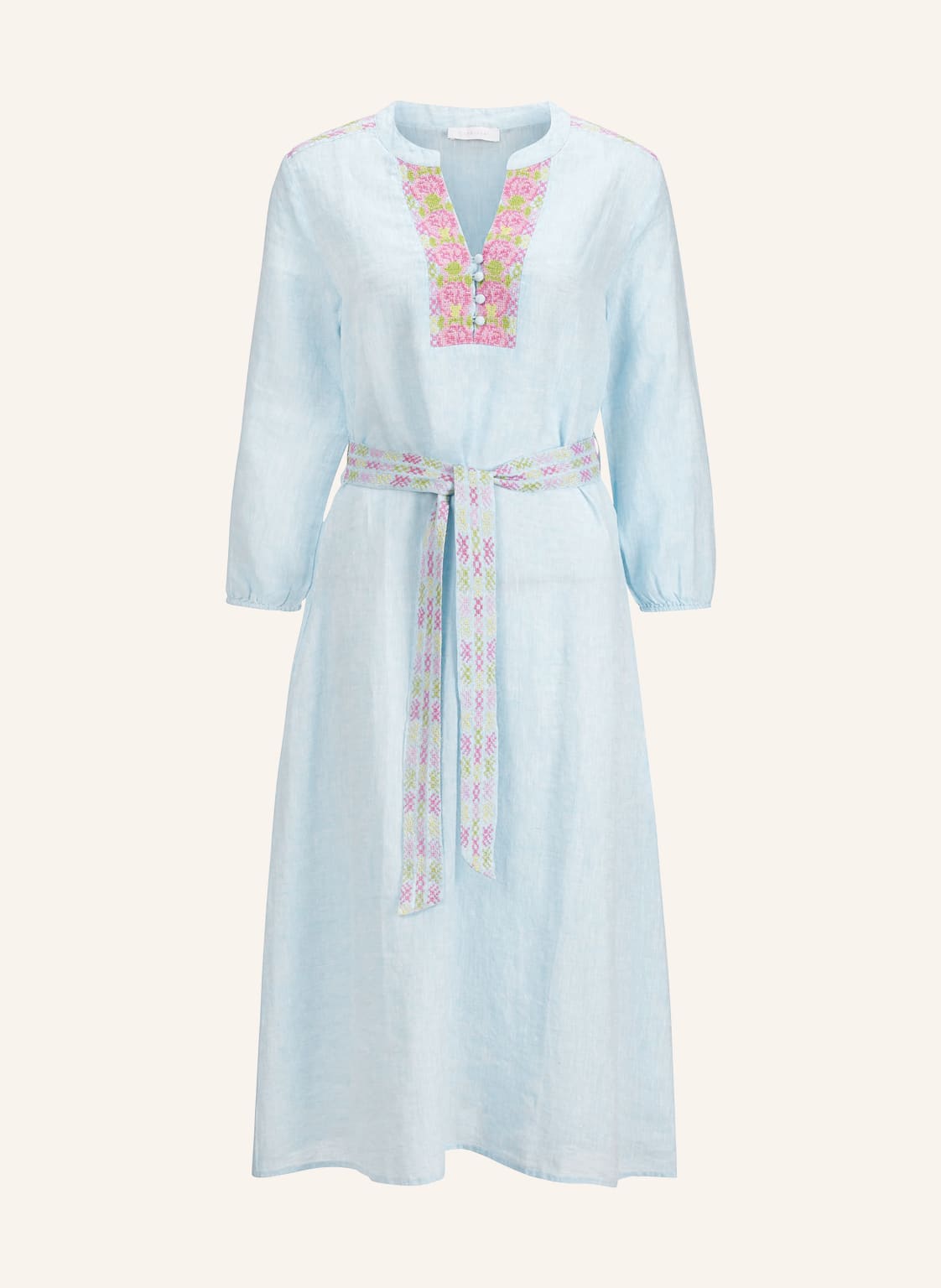 Image of Rich&Royal Leinenkleid Mit Stickereien Und 3/4-Arm blau