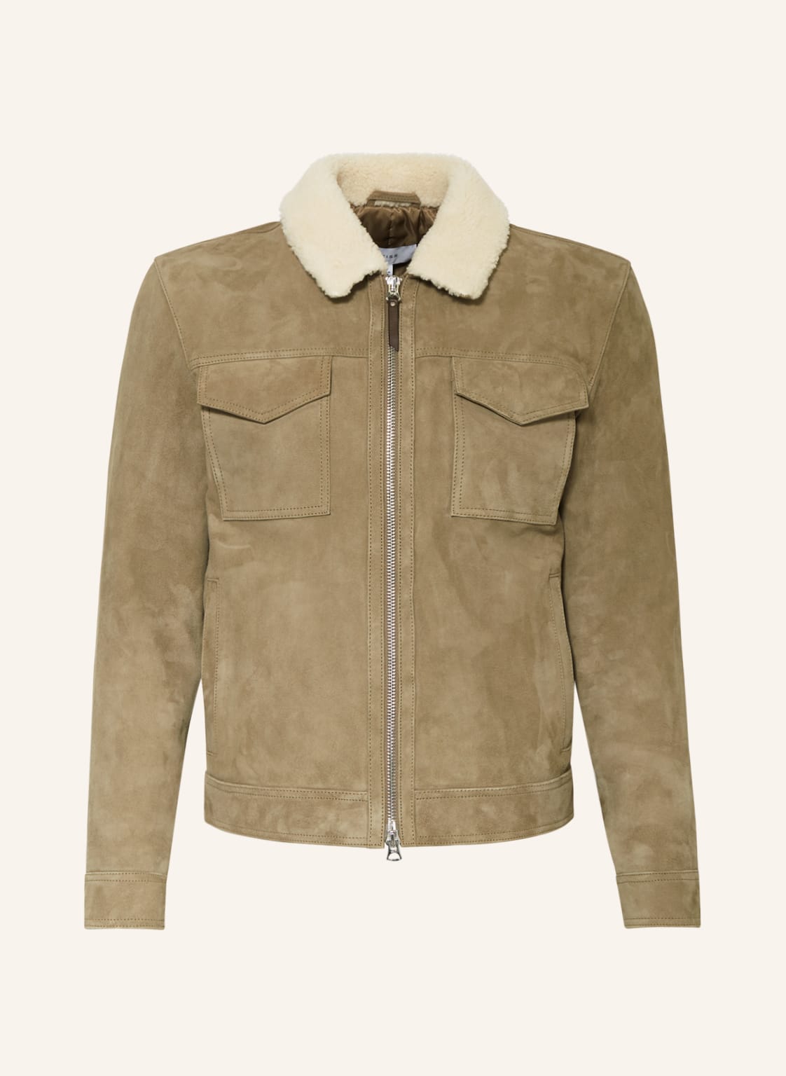 Image of Reiss Lederjacke Hibiscus Mit Echtfell gruen