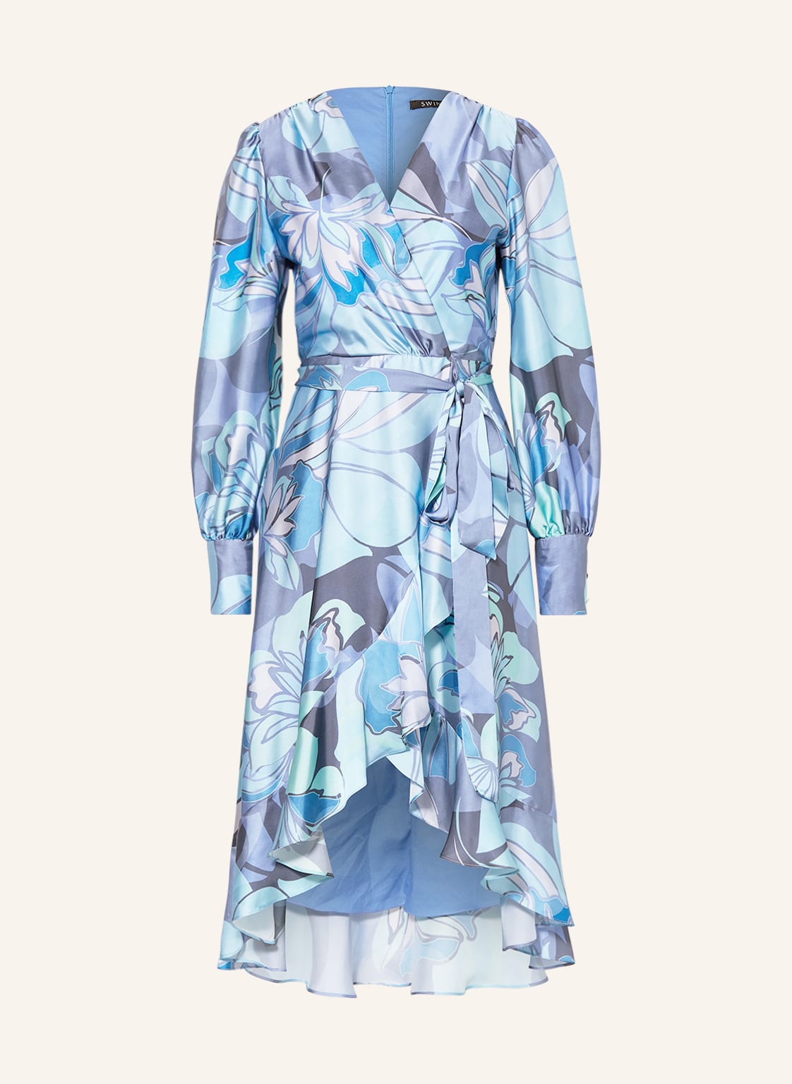 Image of Swing Satinkleid In Wickeloptik blau