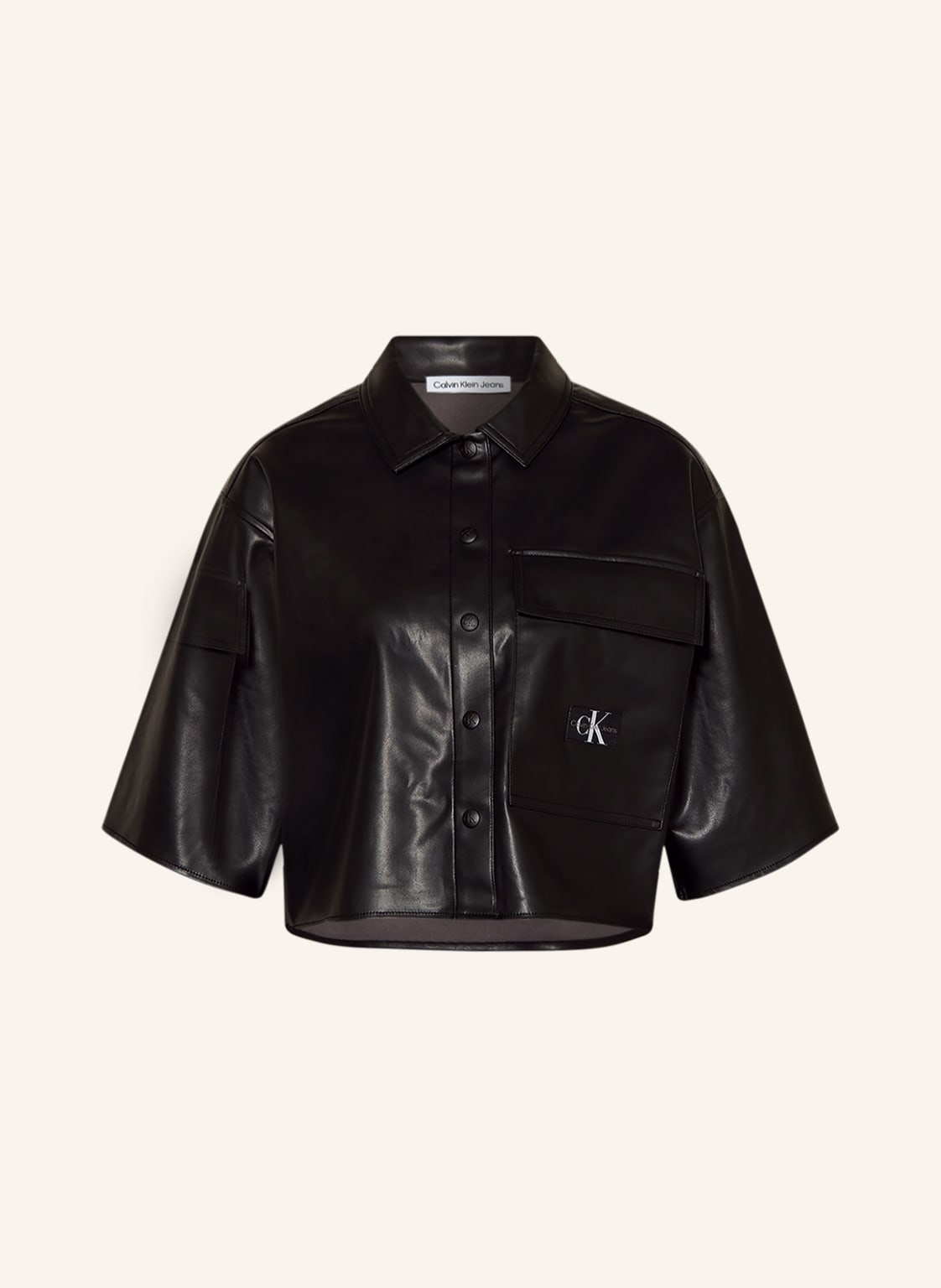 Image of Calvin Klein Jeans Cropped-Overjacket In Lederoptik schwarz