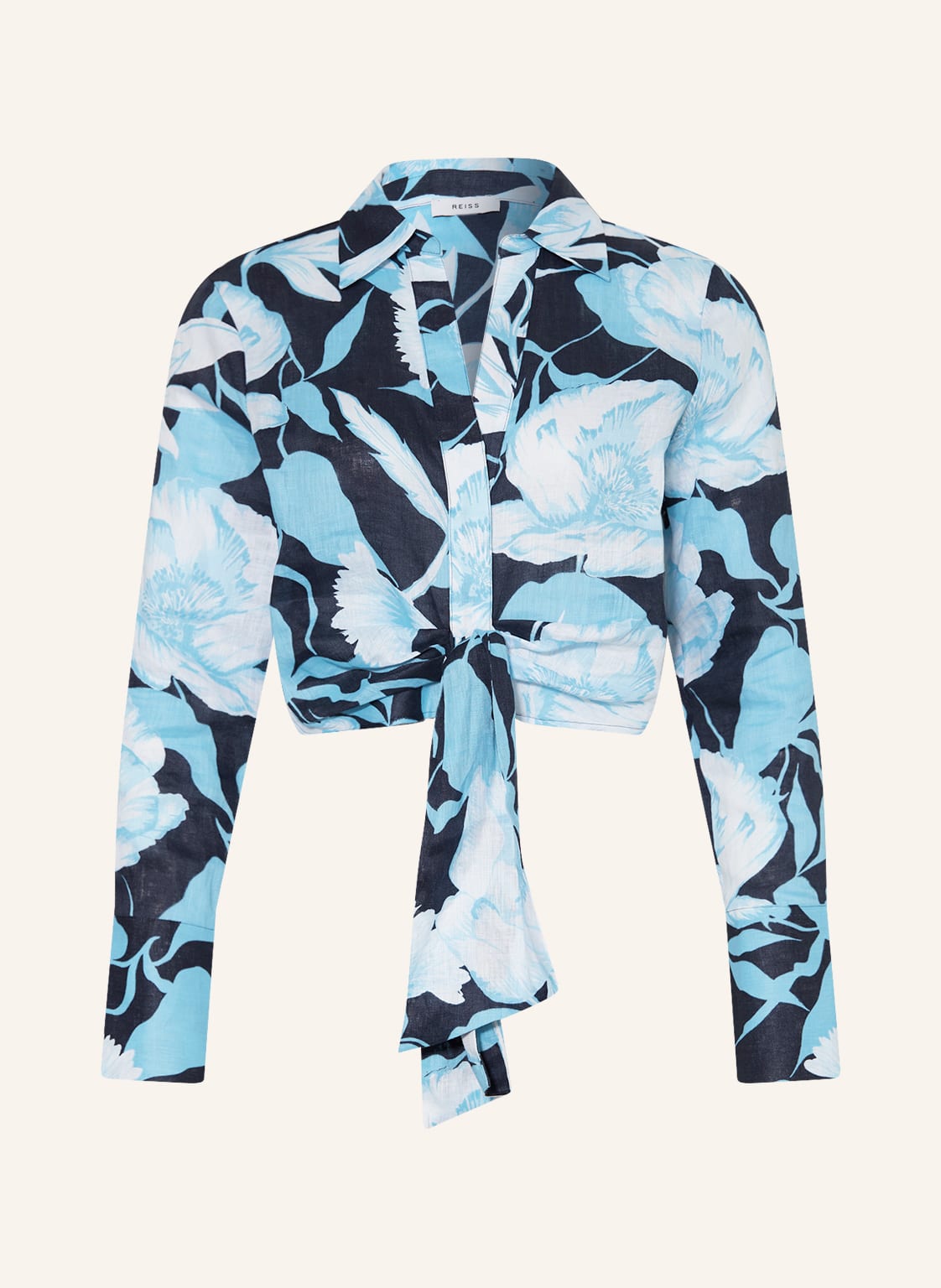 Image of Reiss Cropped-Leinenbluse Dahlia blau