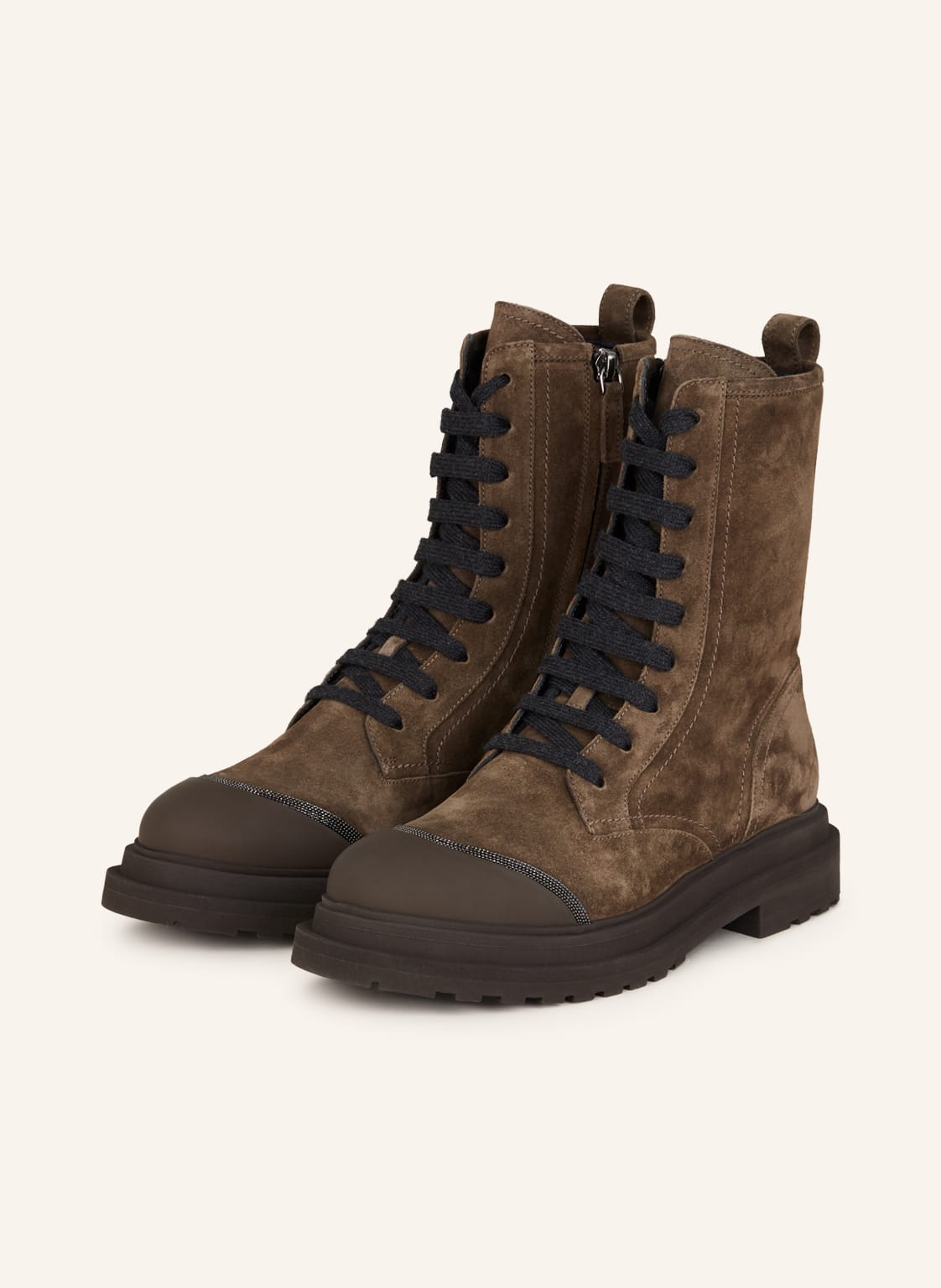 Image of Brunello Cucinelli Schnürboots Mit Schmucksteinen beige
