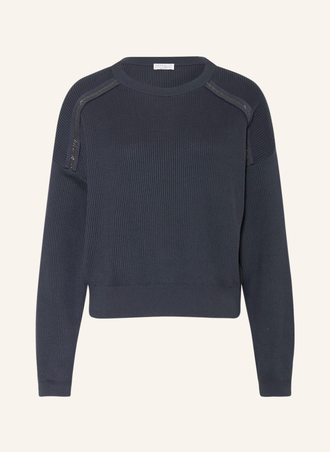 Image of Brunello Cucinelli Cropped-Pullover Mit Schmuckperlen blau