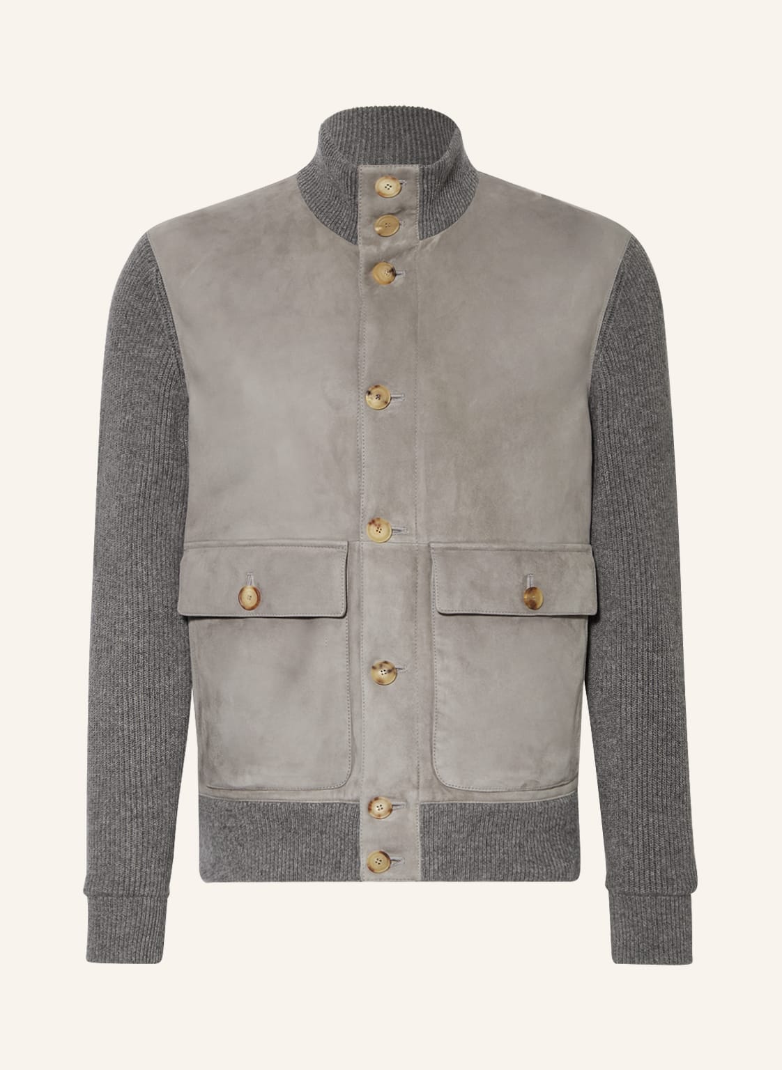 Image of Brunello Cucinelli Blouson Im Materialmix Mit Cashmere Und Leder grau
