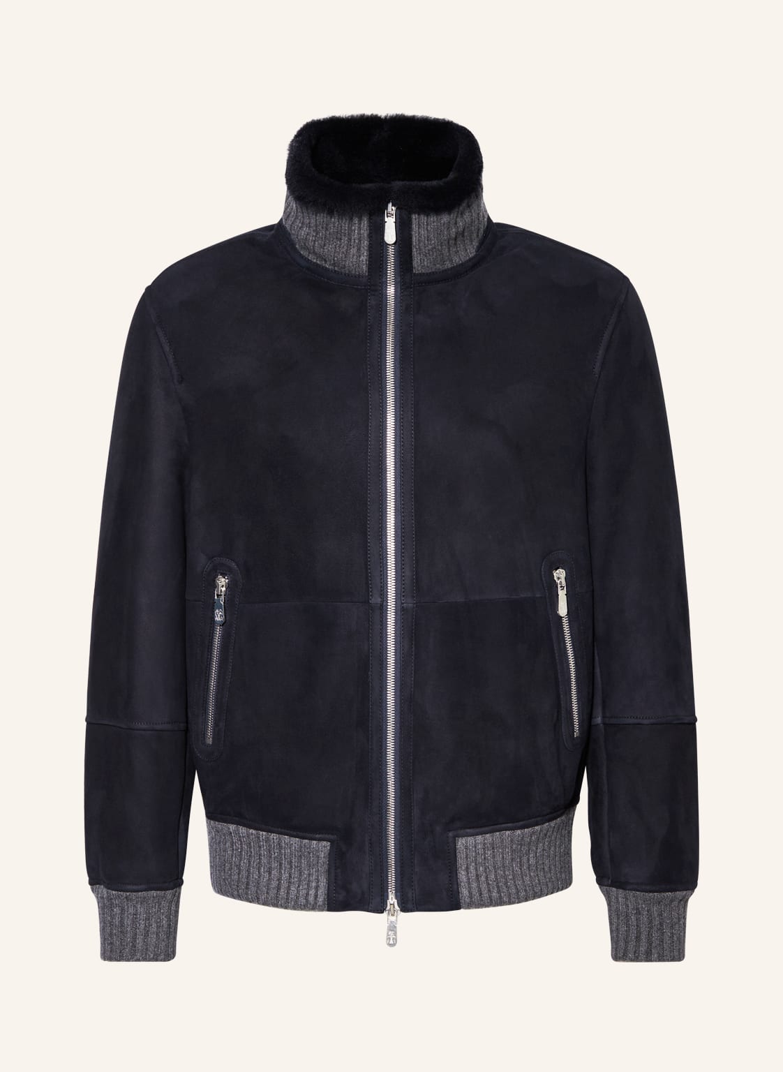 Image of Brunello Cucinelli Lederblouson Mit Lammfell blau