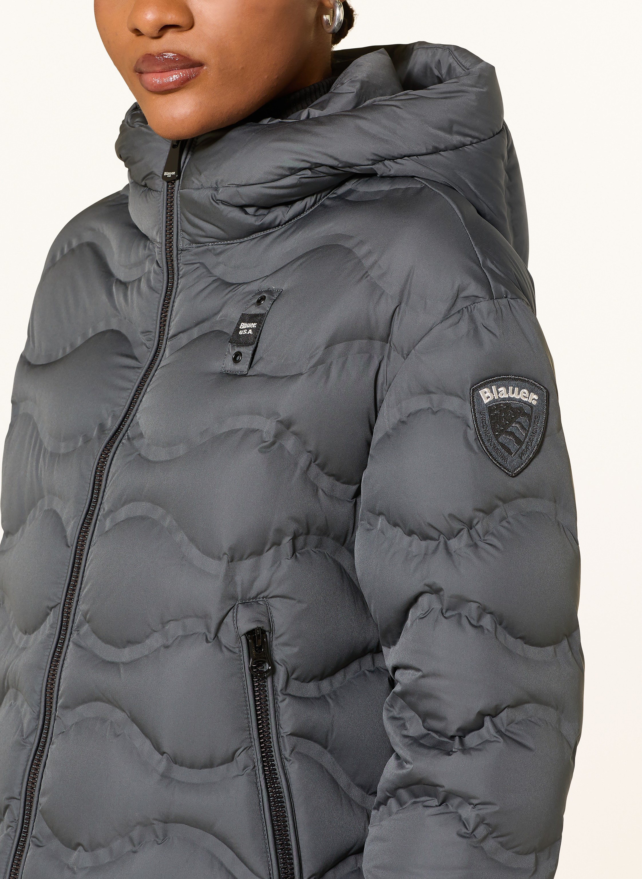 Thumbnail - Blauer Daunemantel Madeline grau