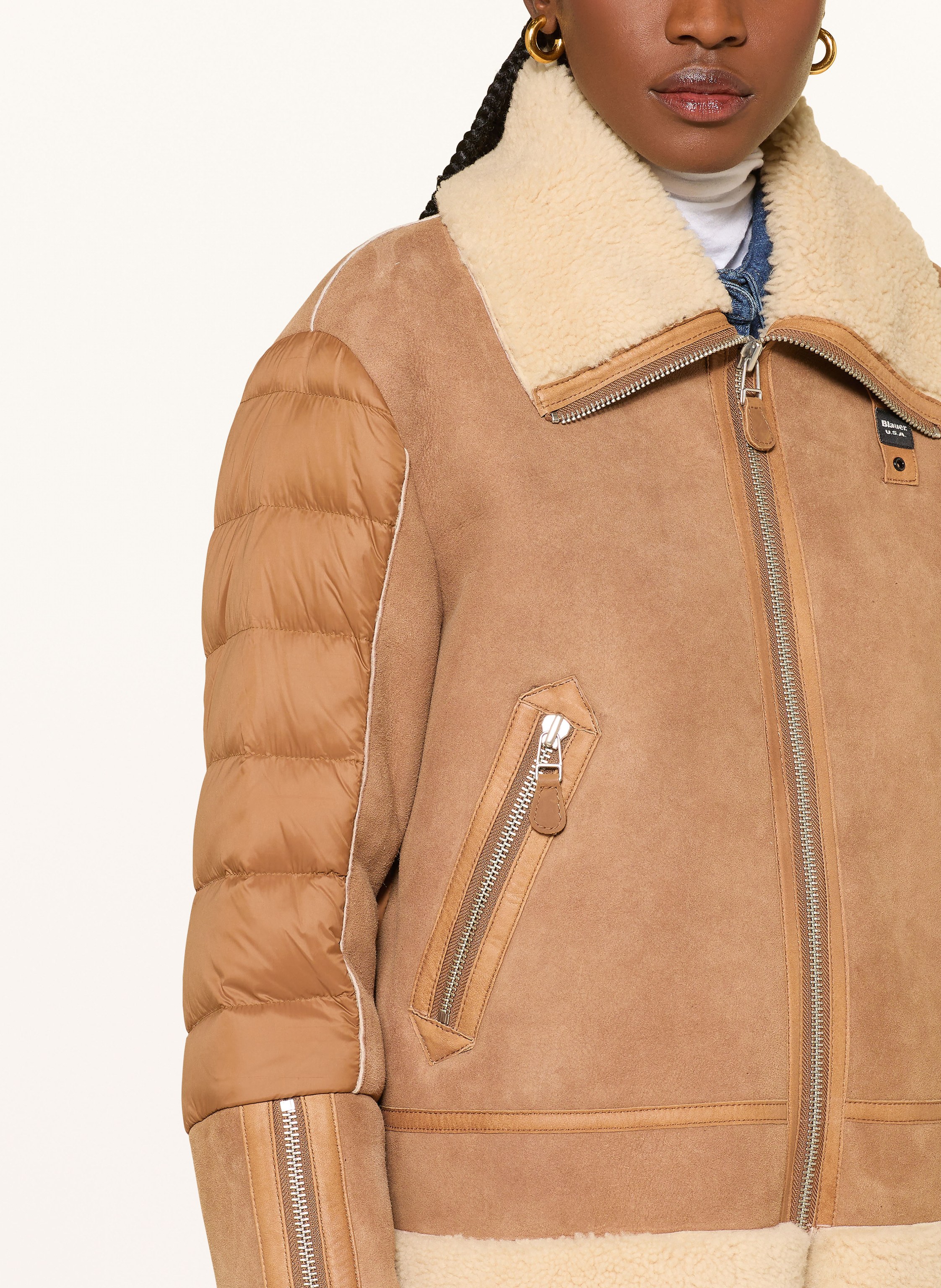 Thumbnail - Blauer Lederjacke Alhambra Im Materialmix braun