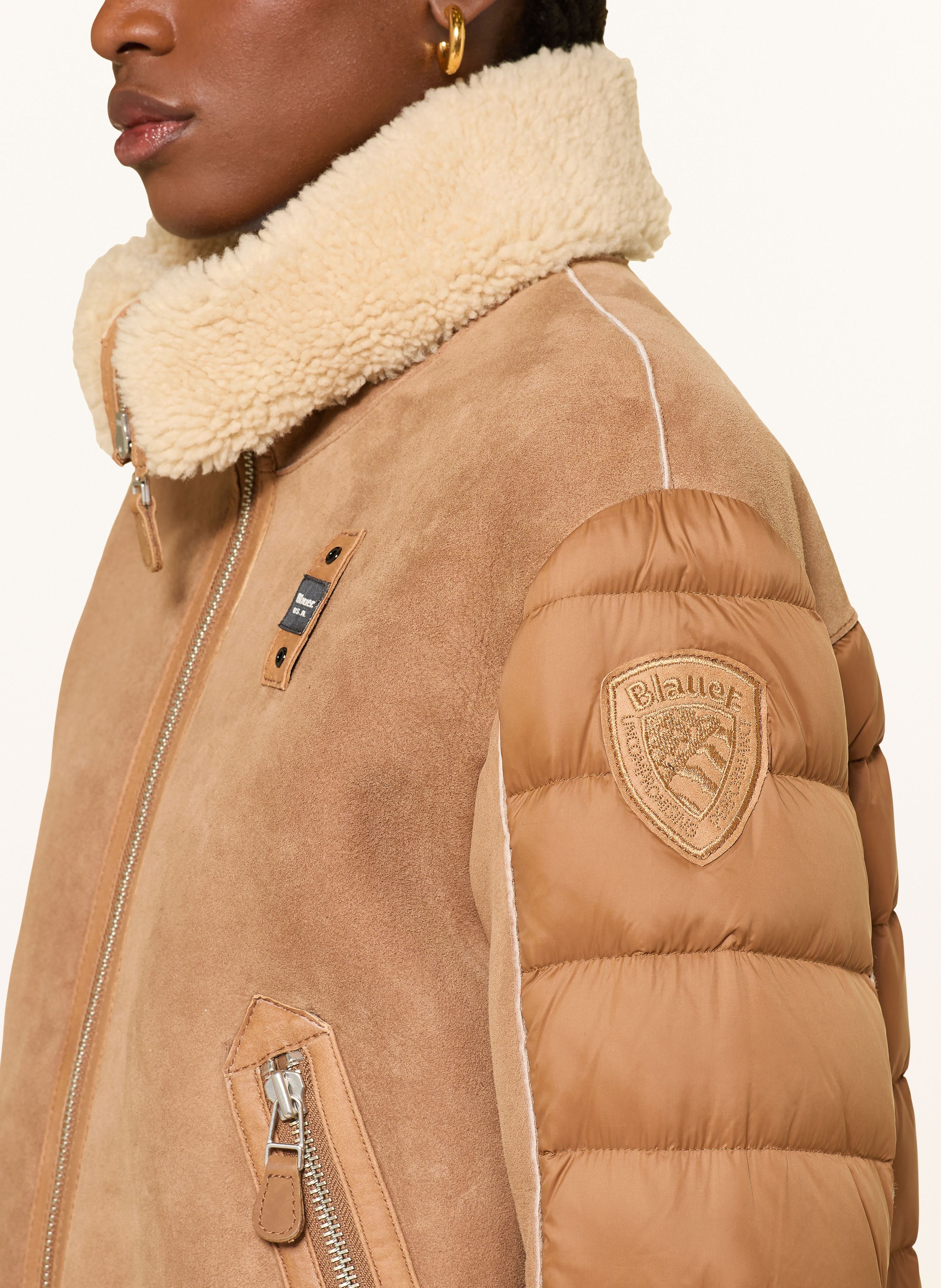 Thumbnail - Blauer Lederjacke Alhambra Im Materialmix braun