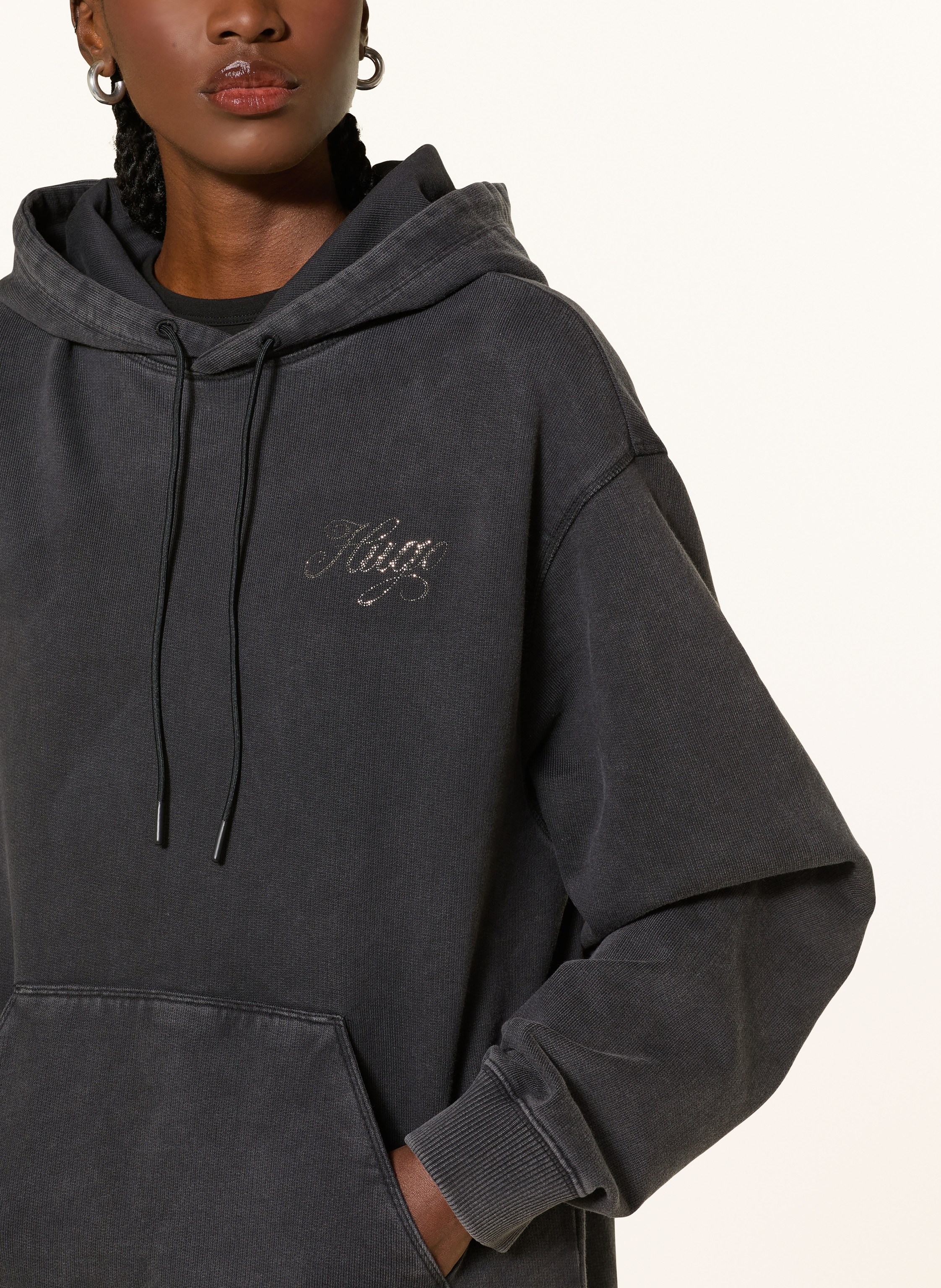 Thumbnail - Hugo Oversized-Hoodie Dejandra Mit Schmucksteinen grau