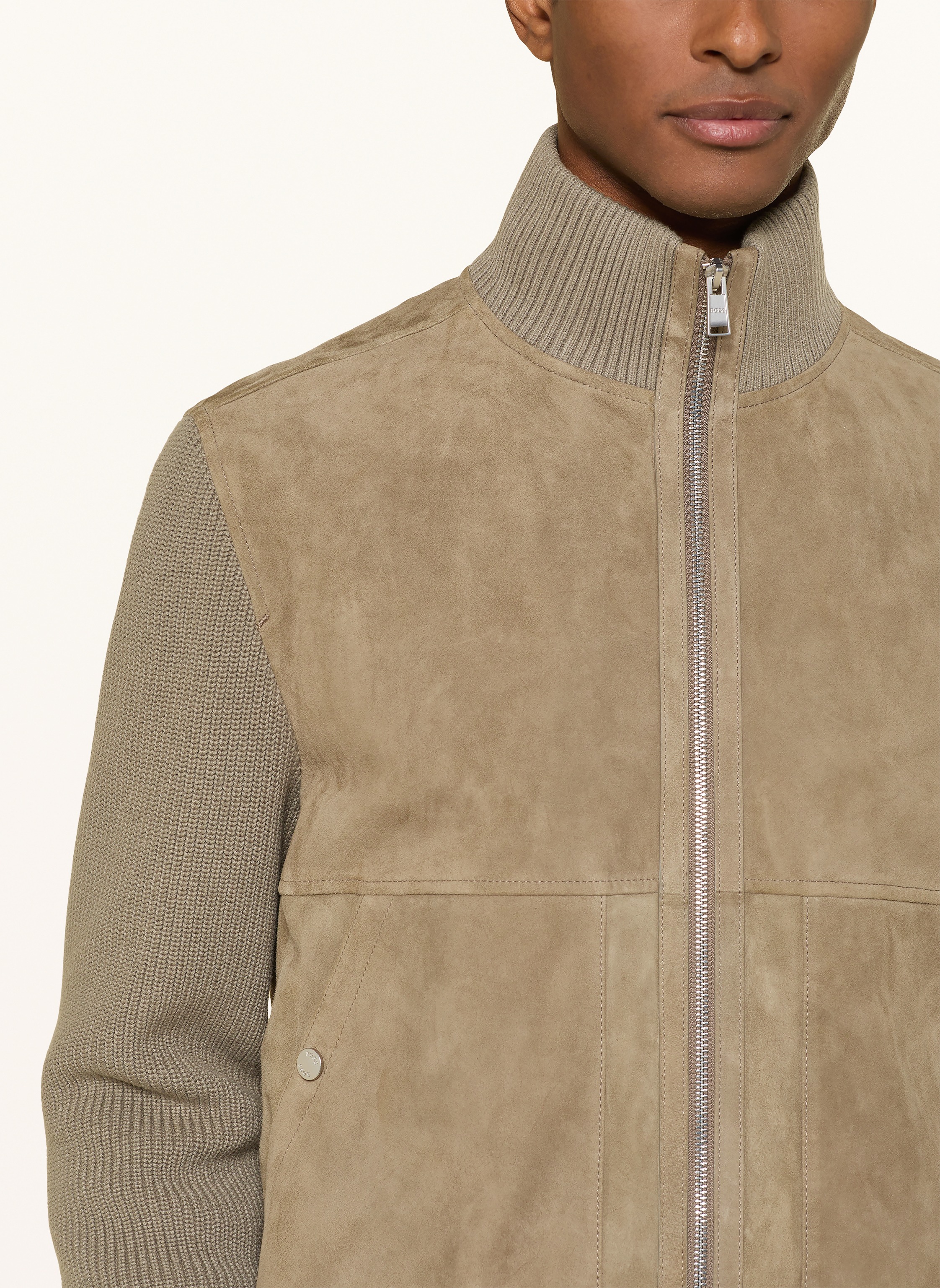 Thumbnail - Boss Lederblouson Maparo Im Materialmix braun