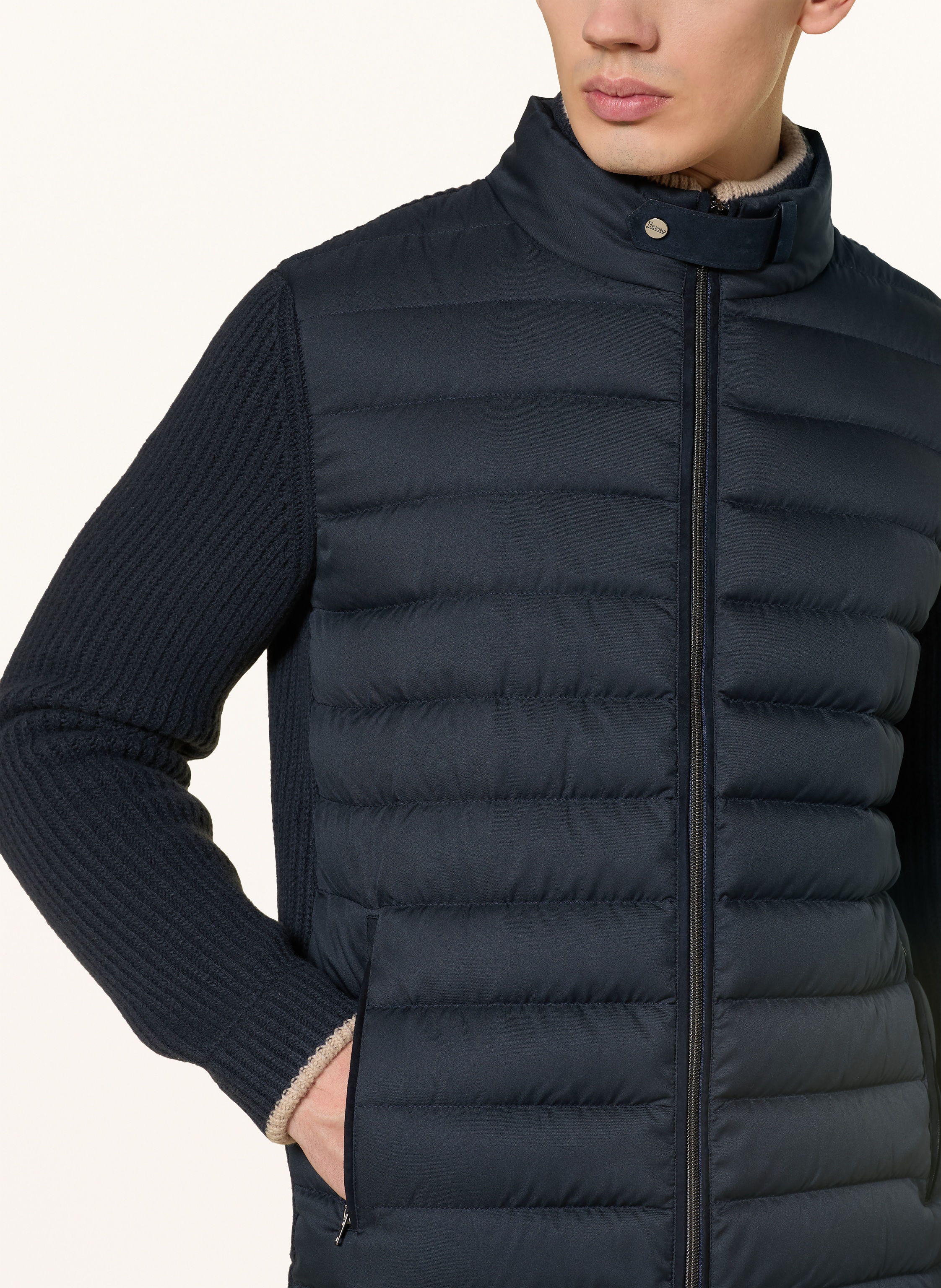 Thumbnail - Herno Strickjacke Im Materialmix blau