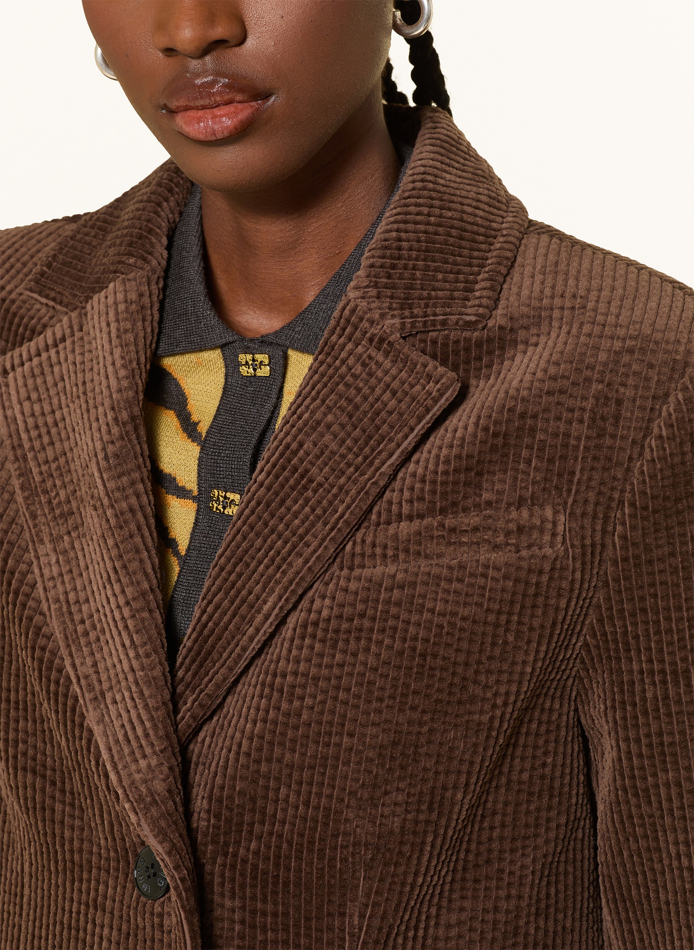 Thumbnail - Ganni Longblazer Aus Cord braun