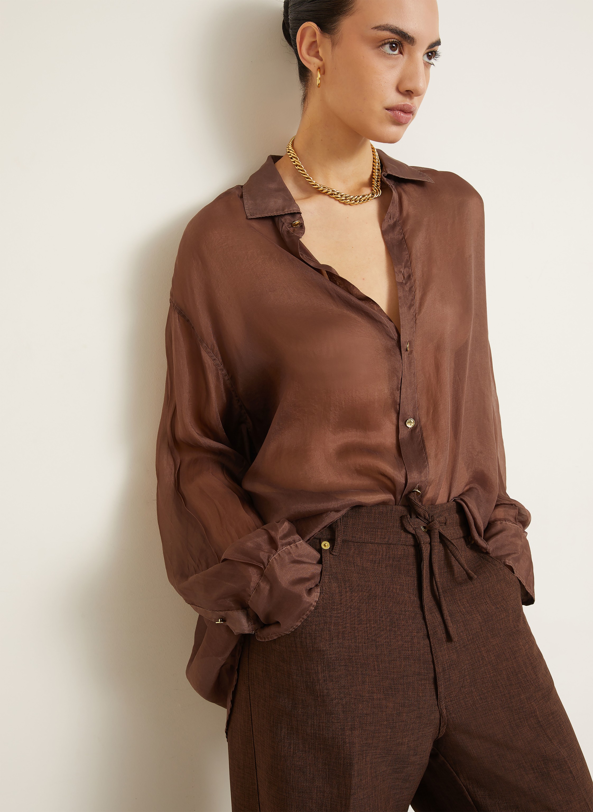 Thumbnail - Darkpark Hemdbluse Keanu Aus Seide braun