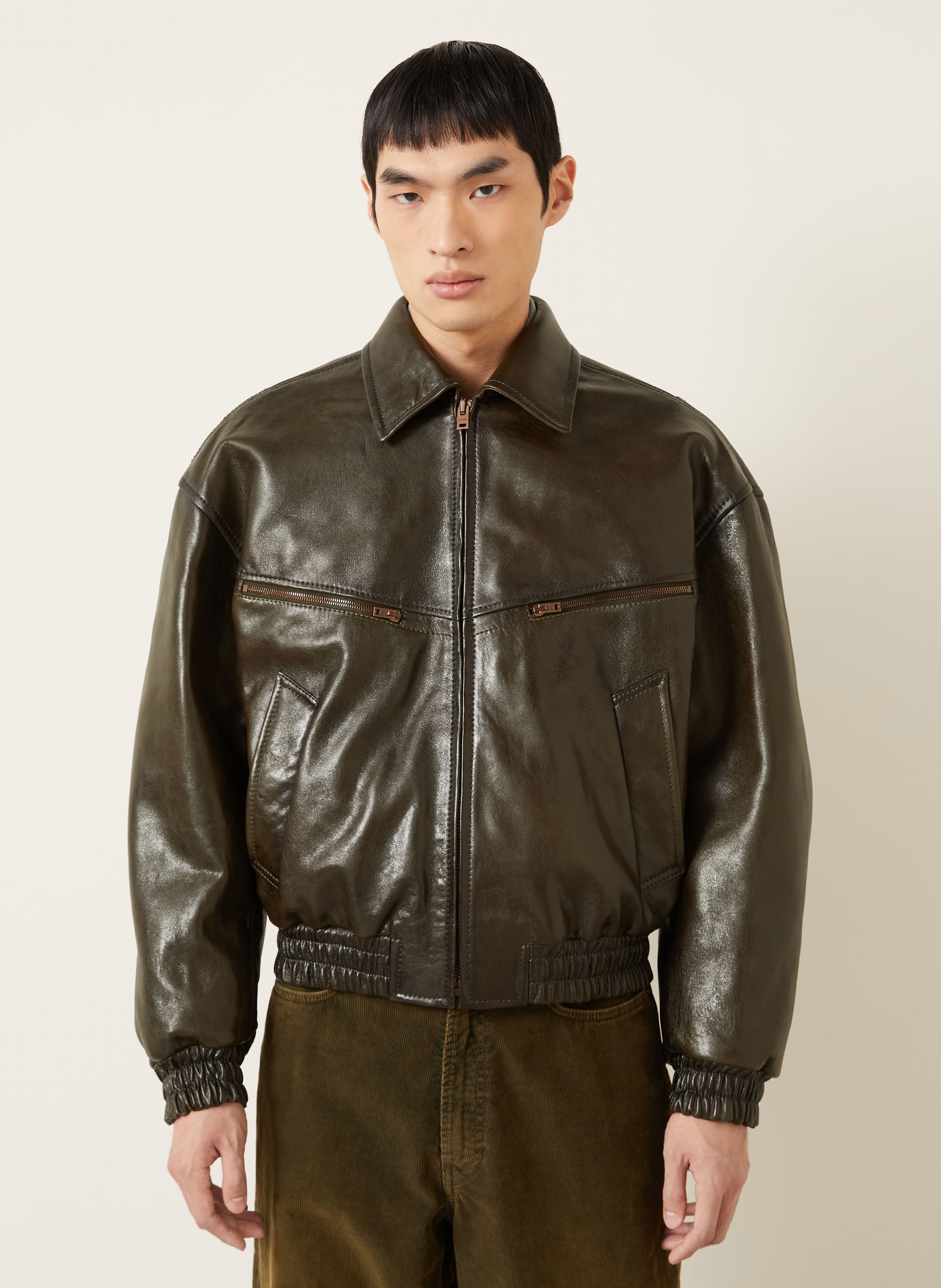 Thumbnail - Acne Studios Lederjacke gruen