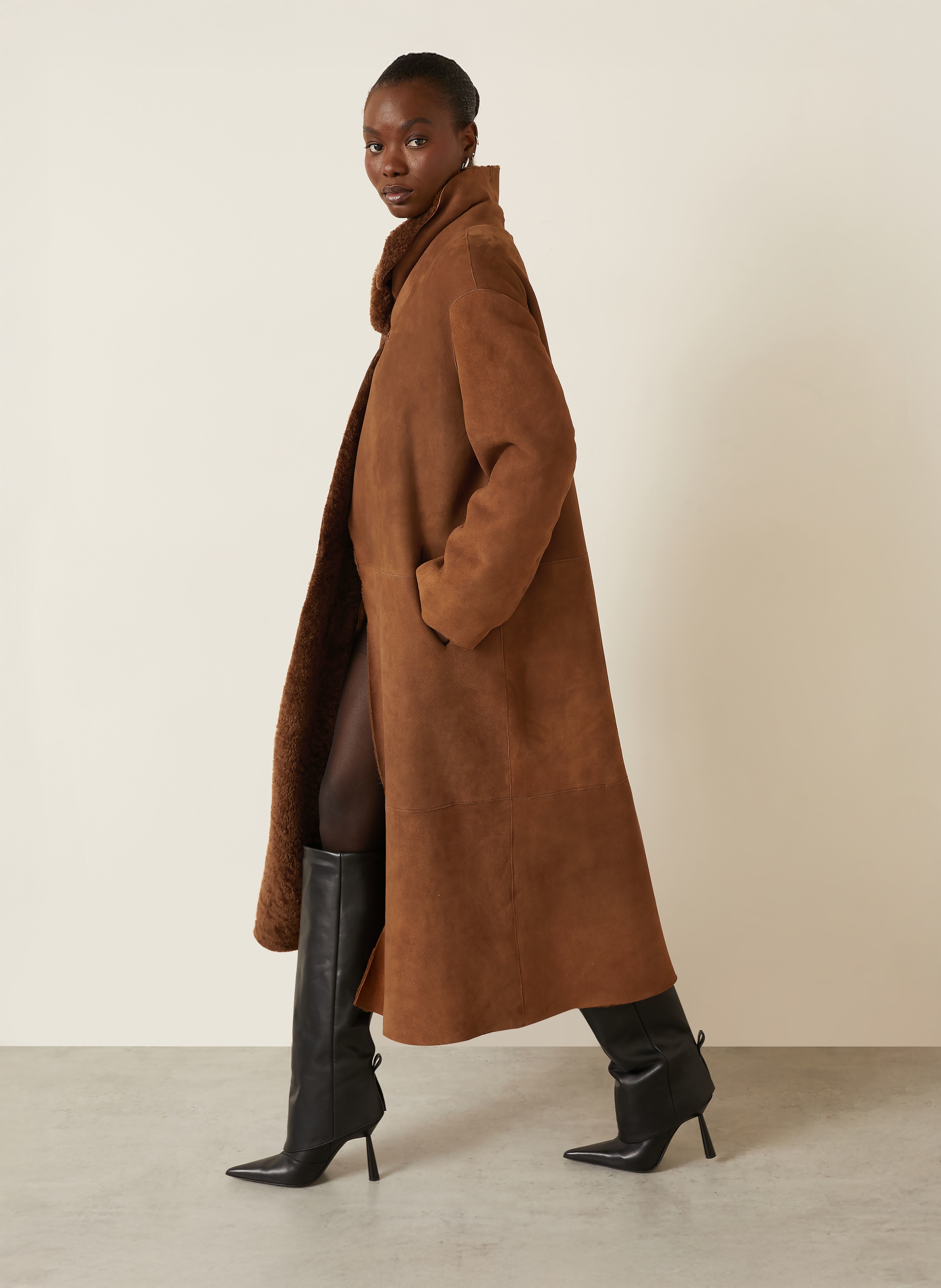 Thumbnail - Nour Hammour Ledermantel Birthday Zum Wenden braun