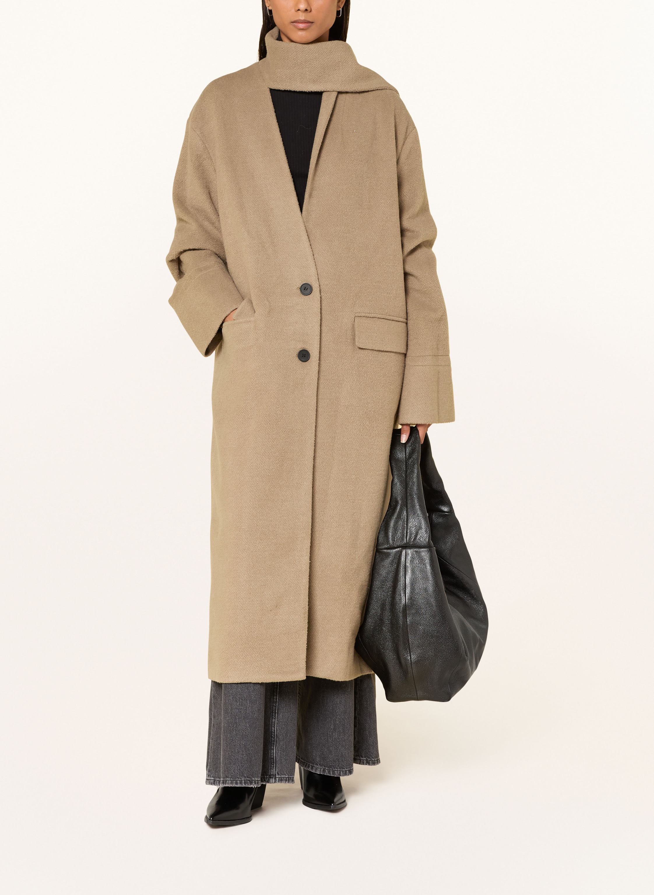 Thumbnail - Eleh Mantel Mit Fixiertem Schal braun