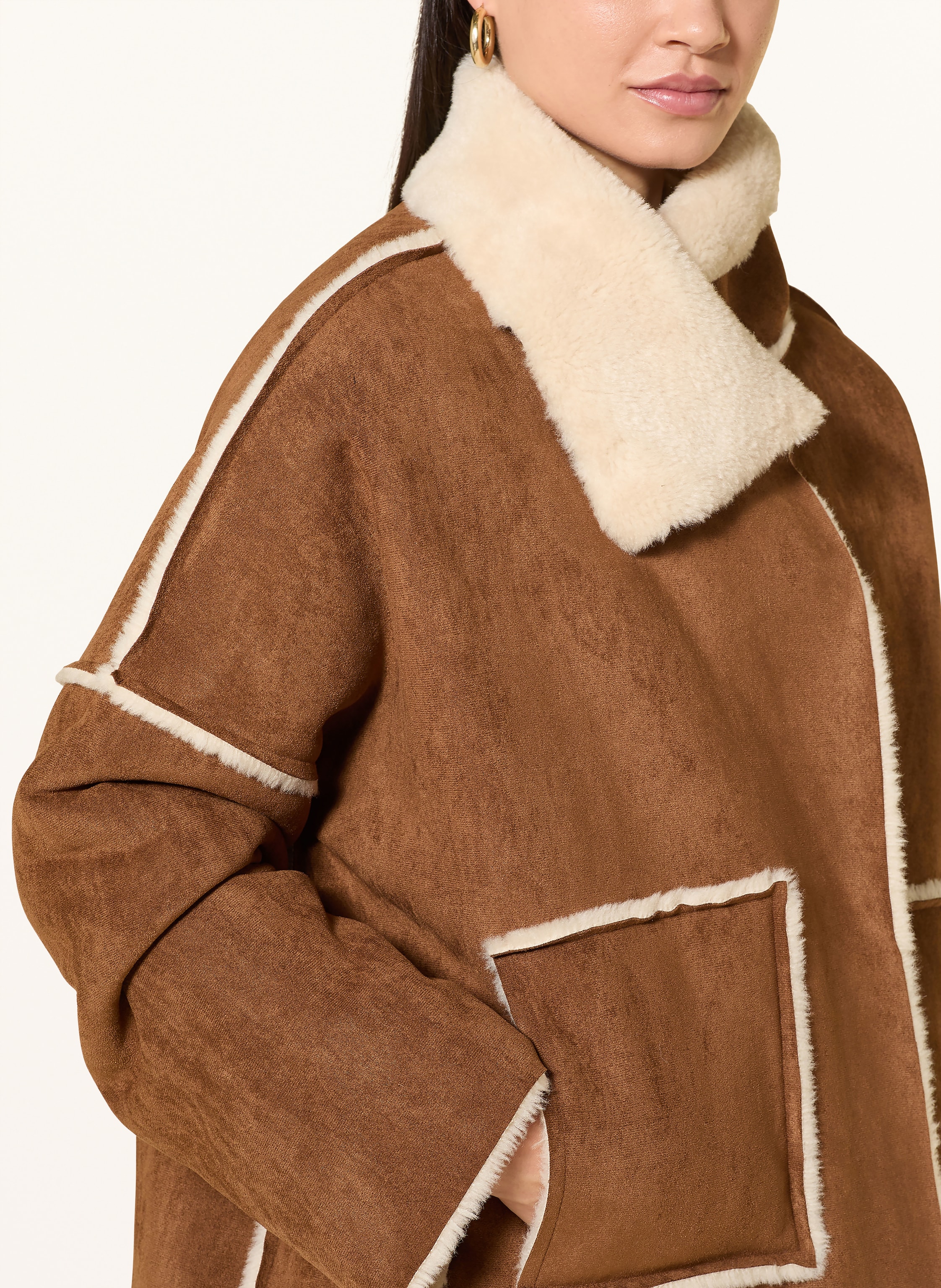 Thumbnail - Eleh Jacke In Lederoptik Mit Kunstfell braun