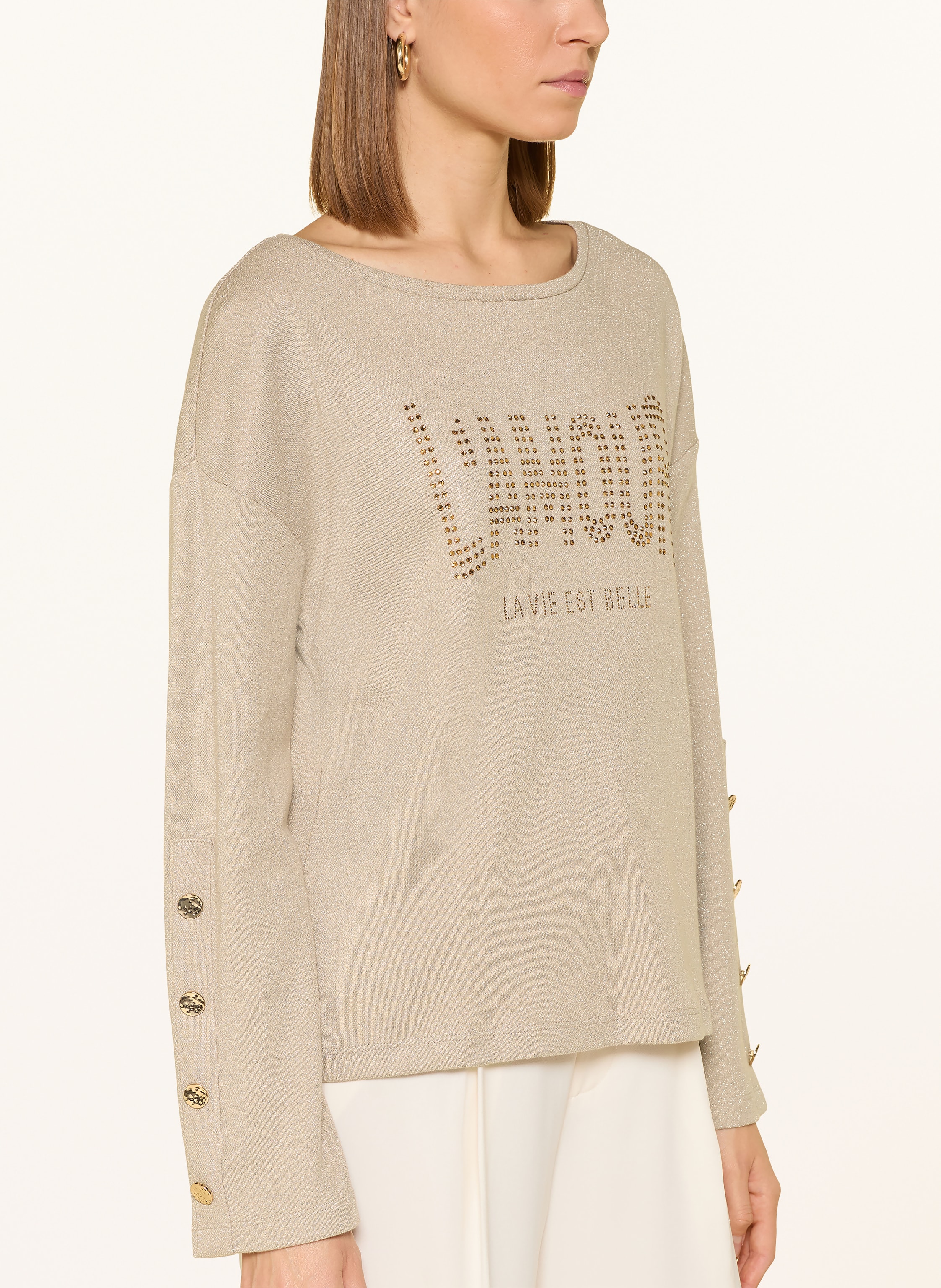 Thumbnail - Cartoon Sweatshirt Mit Schmucksteinen Und Glitzergarn beige