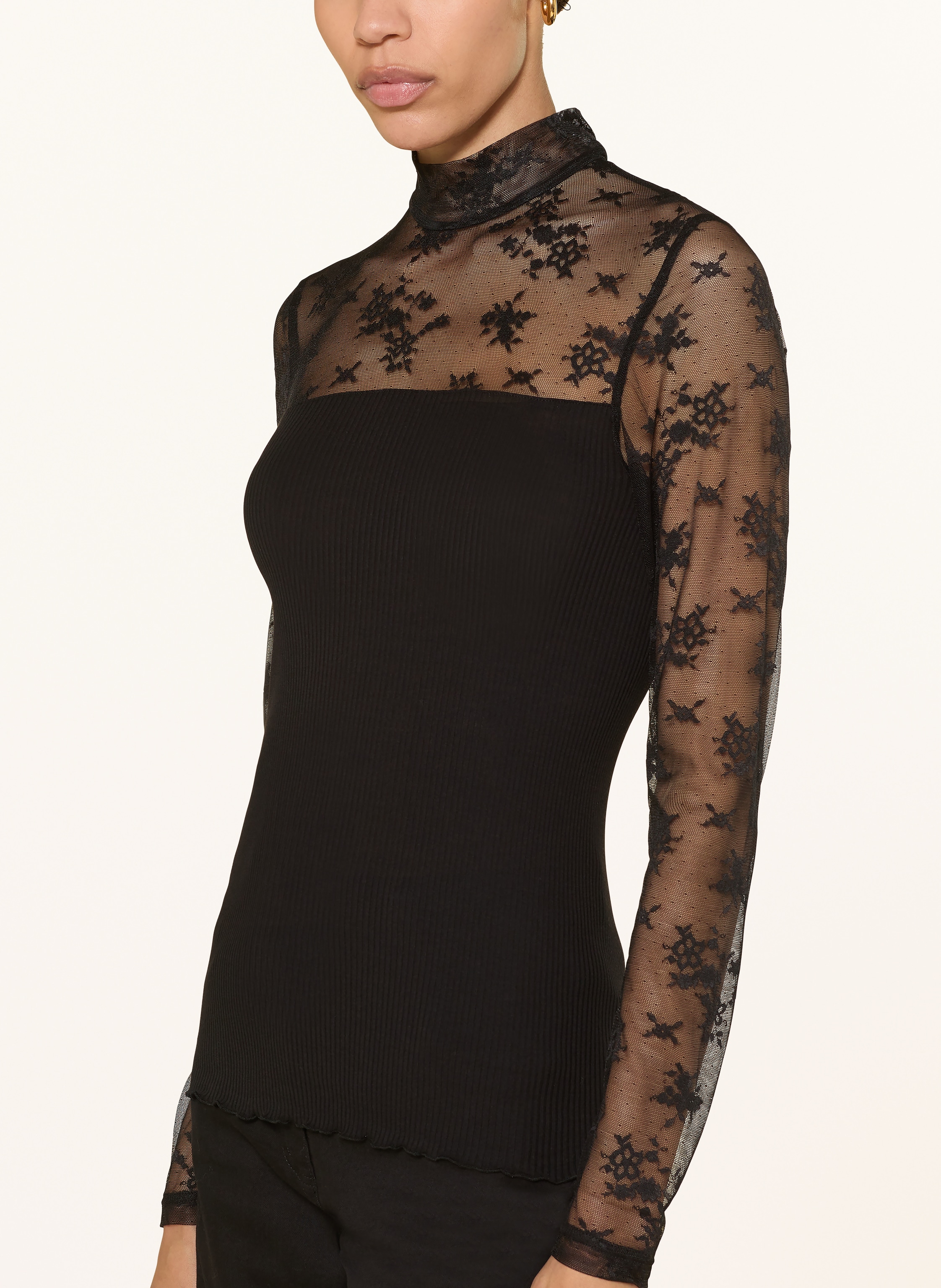 Thumbnail - Rosemunde Longsleeve Balta Im Materialmix schwarz