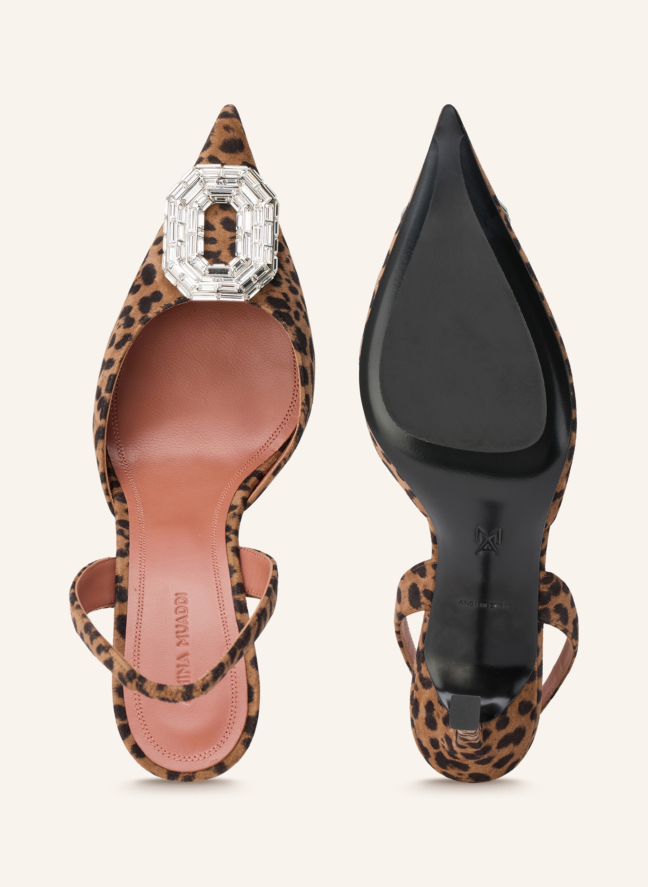 Thumbnail - Amina Muaddi Slingpumps Camelia Mit Schmucksteinen braun