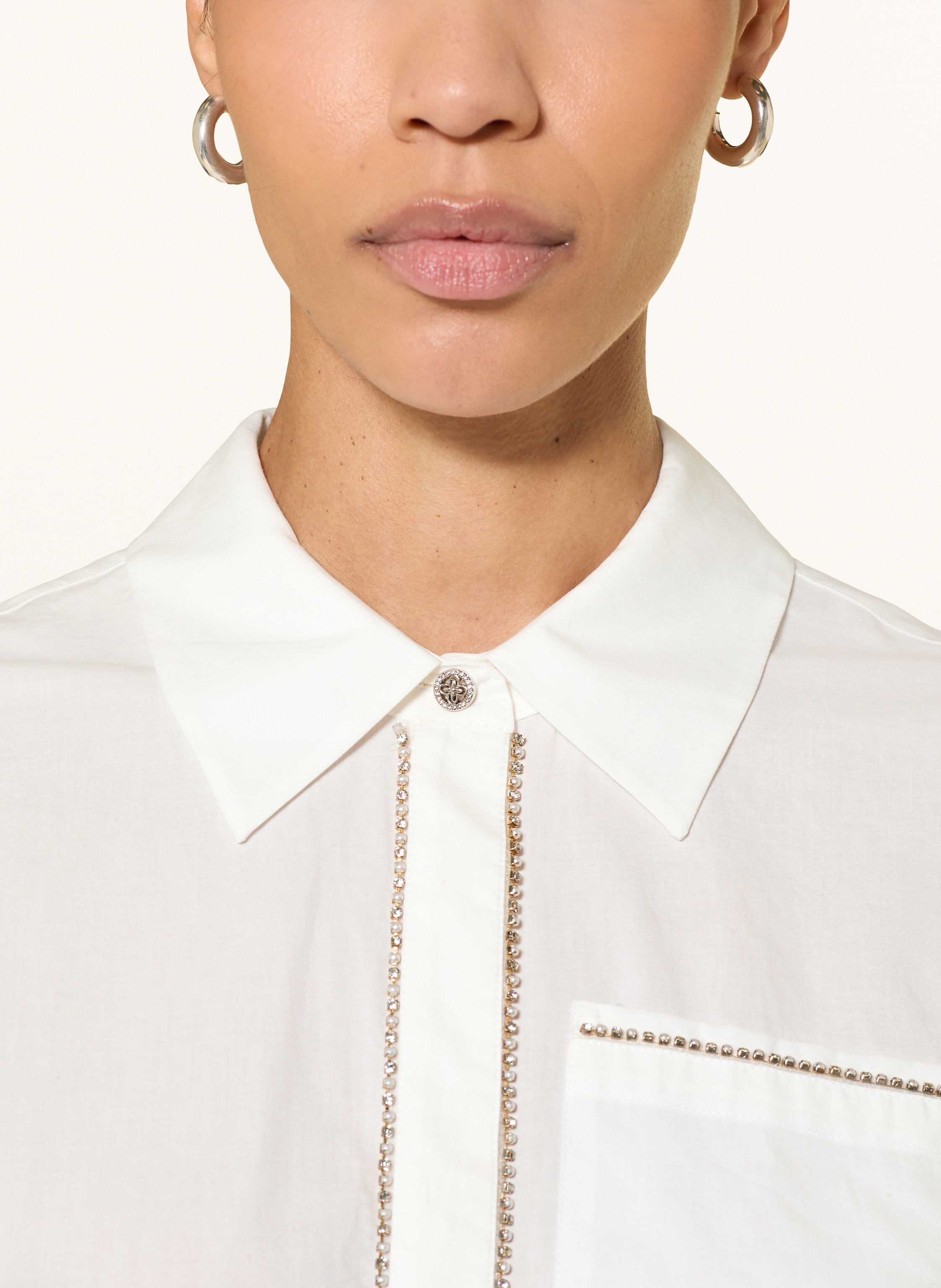 Thumbnail - Ivi Collection Hemdbluse Mit Schmucksteinen weiss