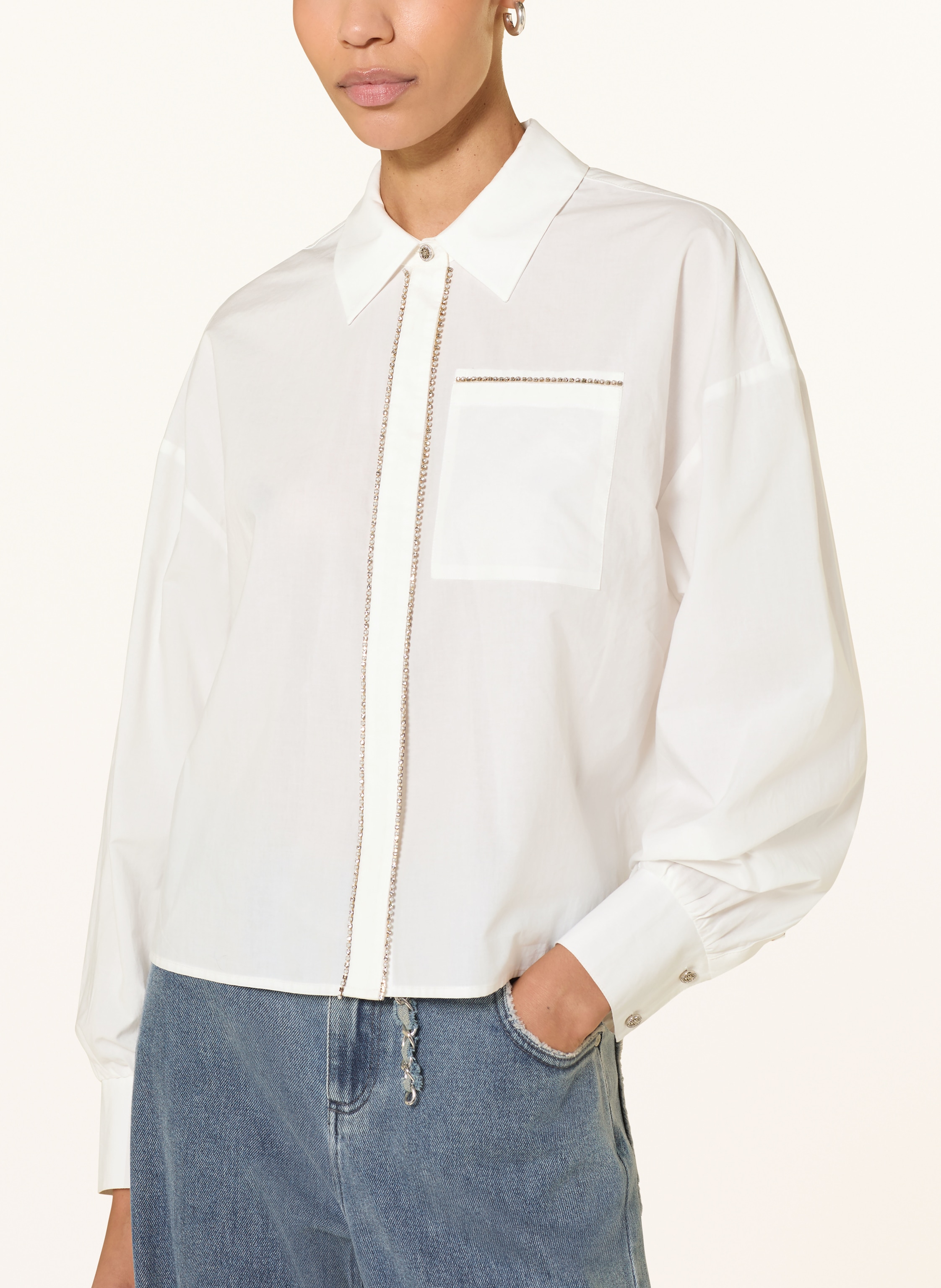 Thumbnail - Ivi Collection Hemdbluse Mit Schmucksteinen weiss