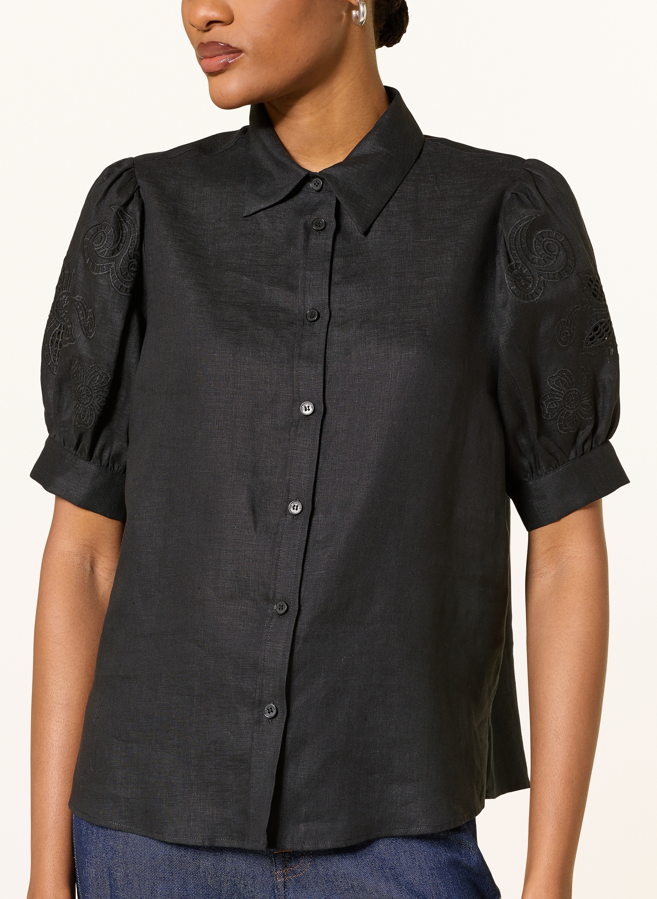 Thumbnail - (The Mercer) N.Y. Hemdbluse Aus Leinen Mit Lochspitze schwarz