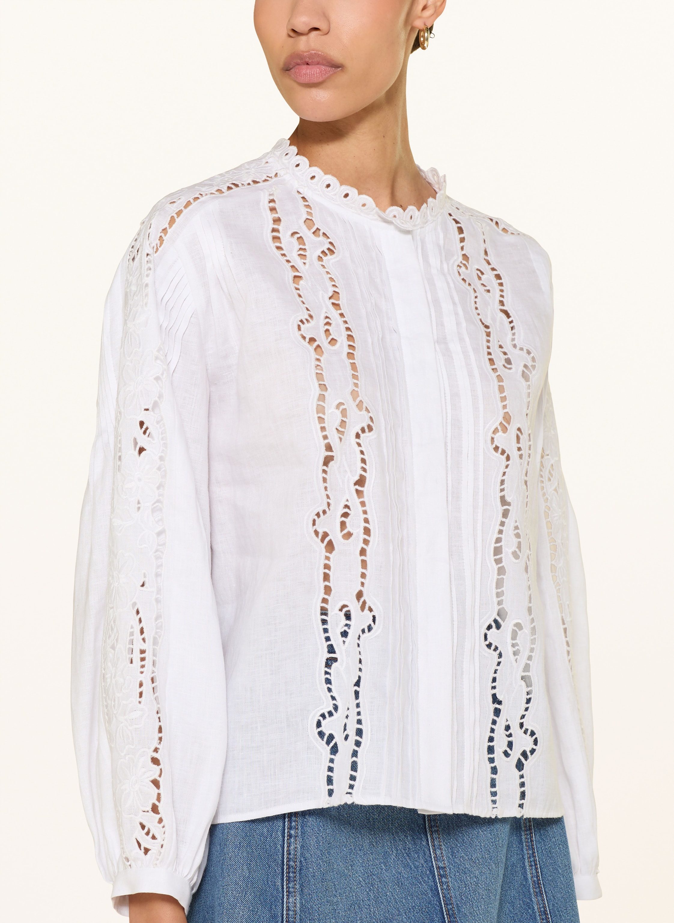 Thumbnail - (The Mercer) N.Y. Leinenbluse Mit Lochspitze weiss