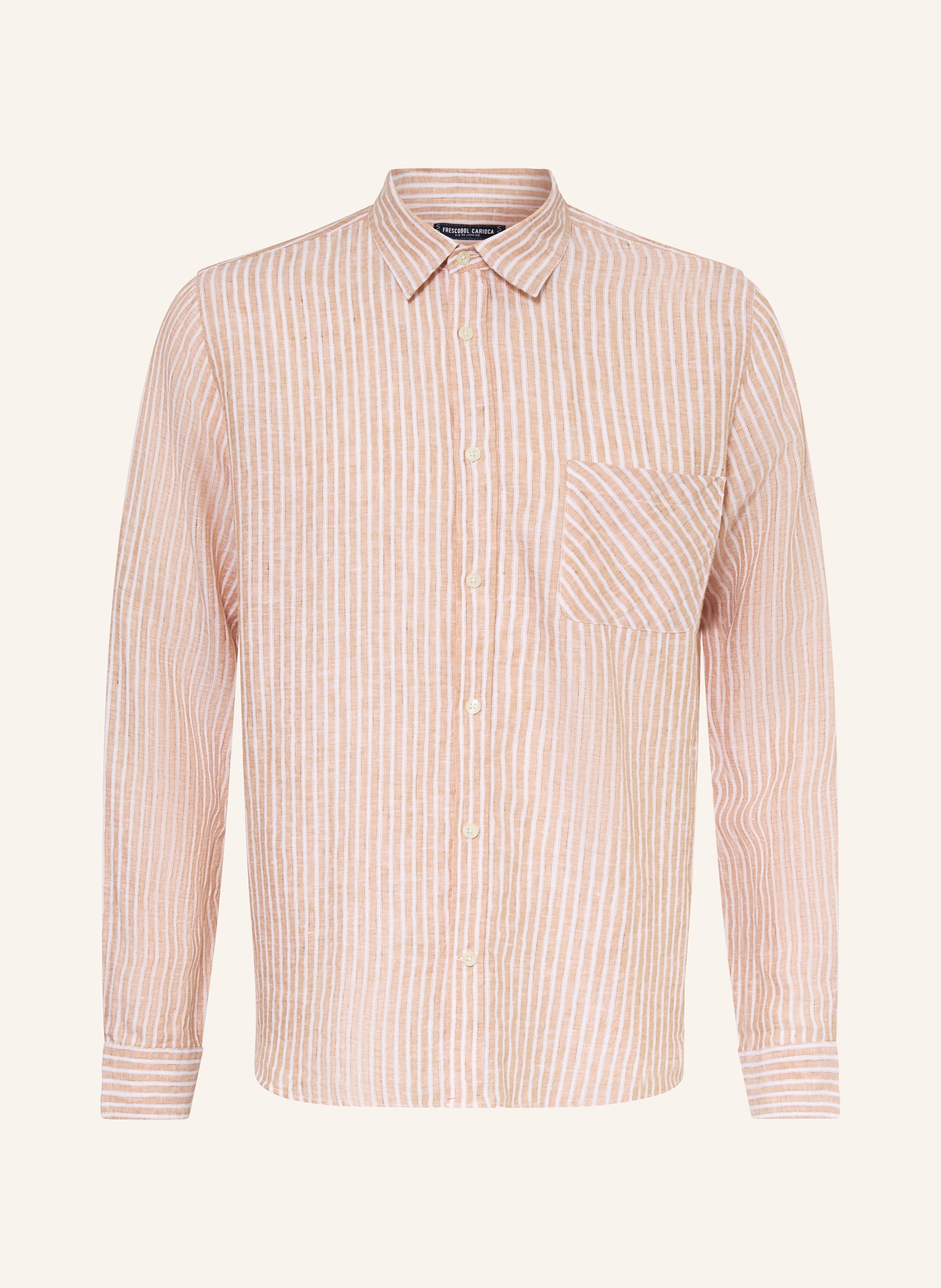 Frescobol Carioca Frescobol Carioca Leinenhemd Telles Relaxed Fit beige in HELLORANGE / WEISS