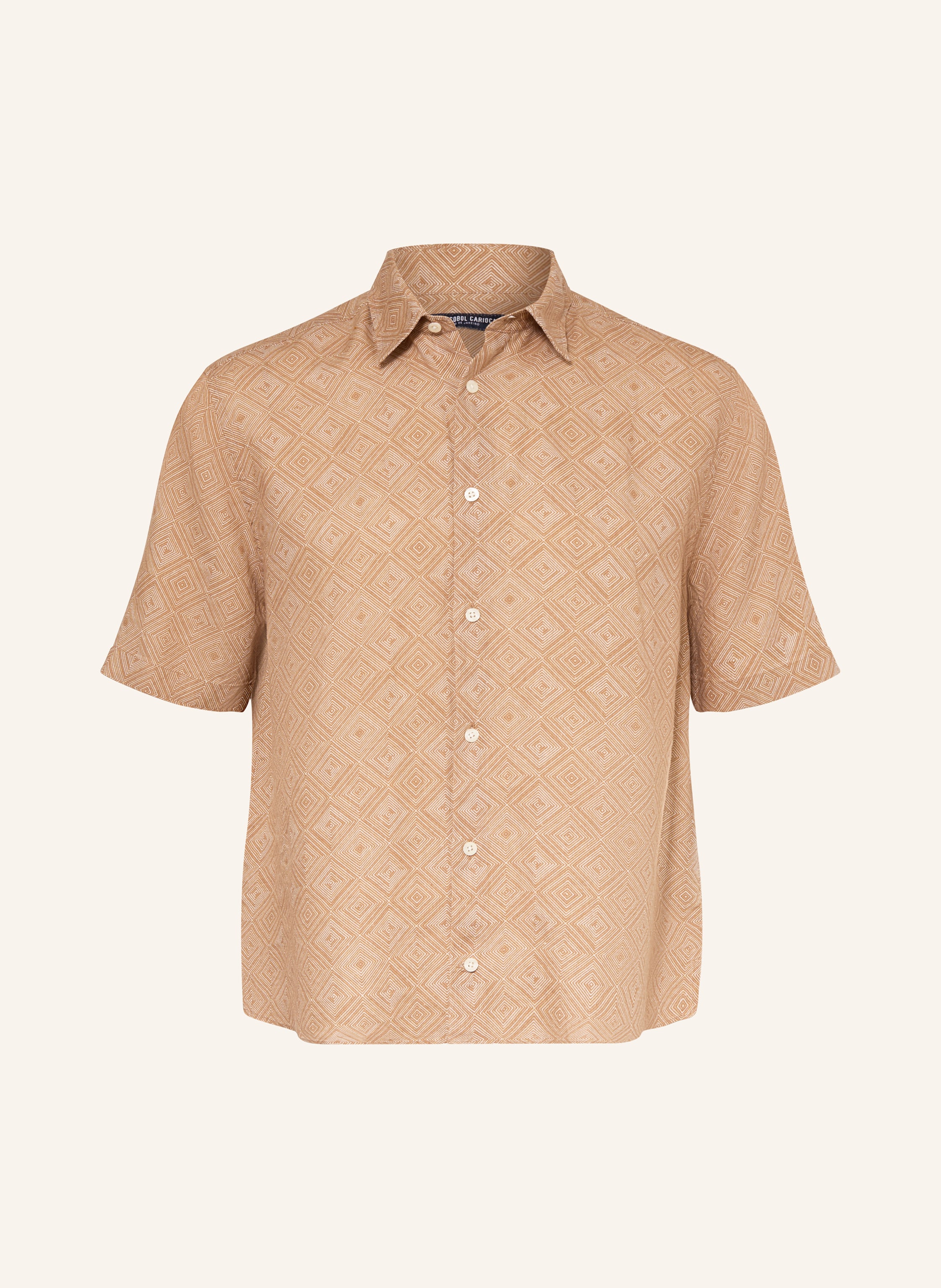 Frescobol Carioca Frescobol Carioca Kurzarm-Hemd Castro Relaxed Fit Aus Leinen braun in DUNKELORANGE / WEISS