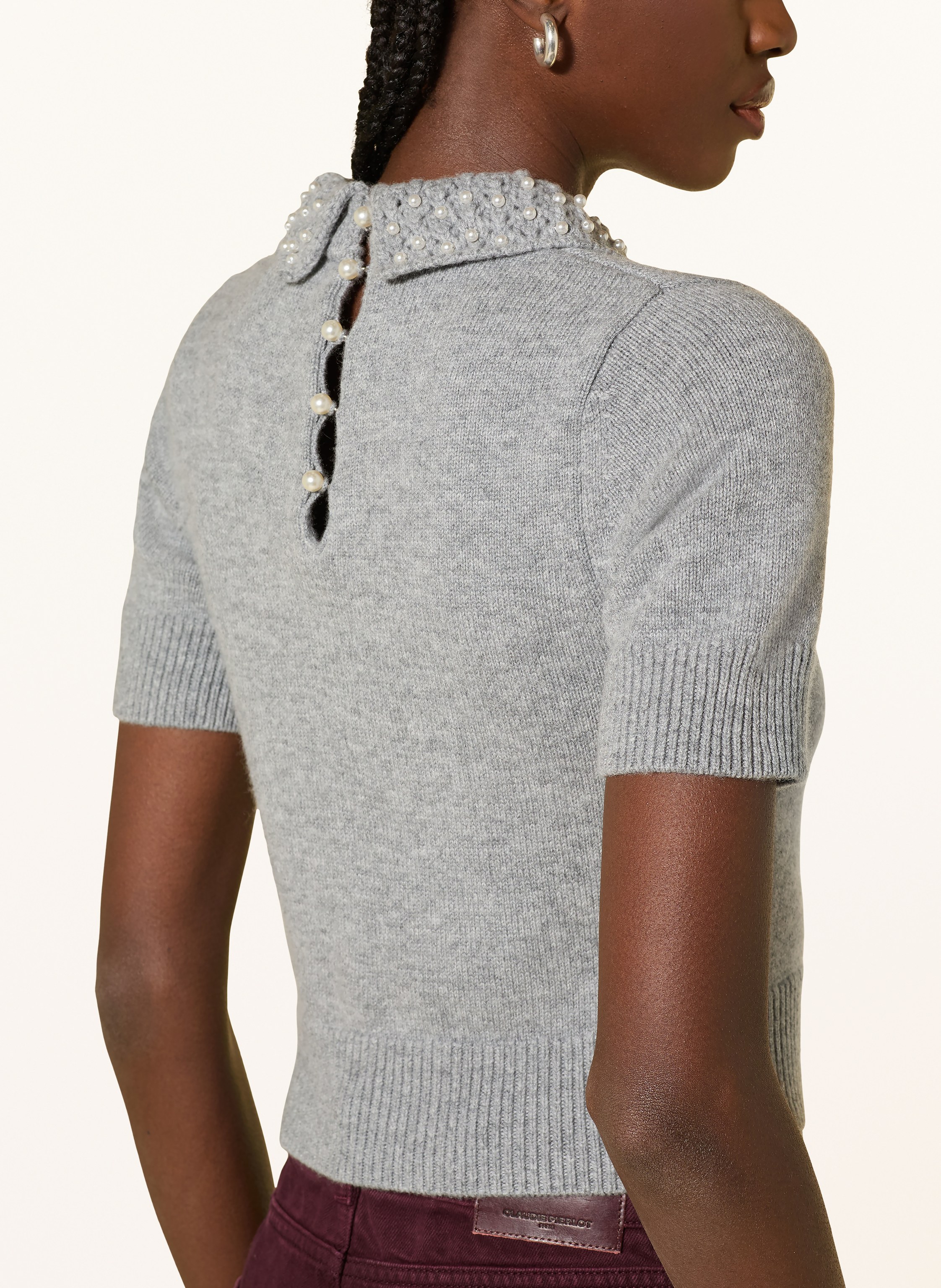 Thumbnail - Claudie Pierlot Strickshirt Mit Schmuckperlen grau