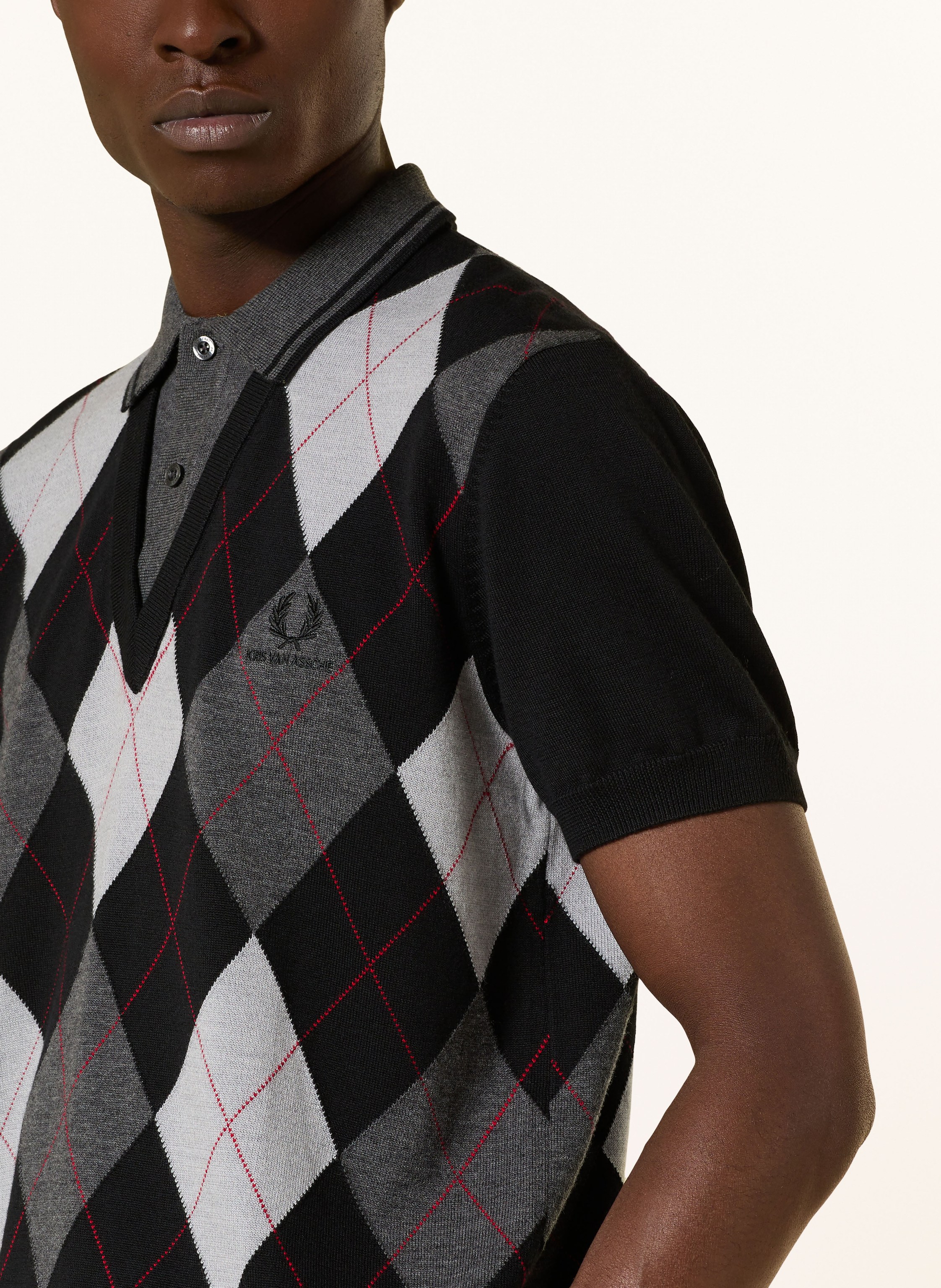 Thumbnail - Fred Perry Strick-Poloshirt schwarz