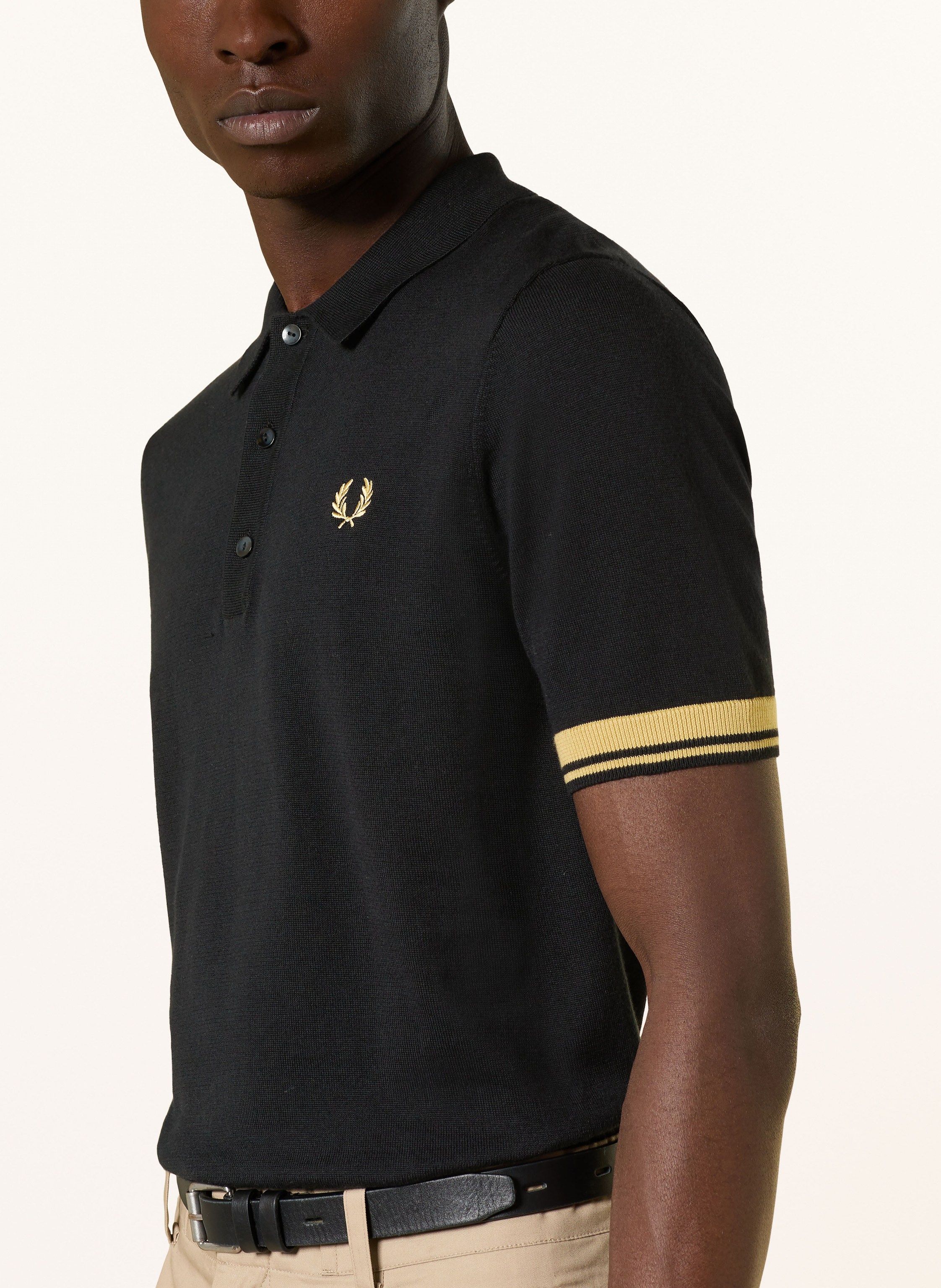 Thumbnail - Fred Perry Strick-Poloshirt schwarz