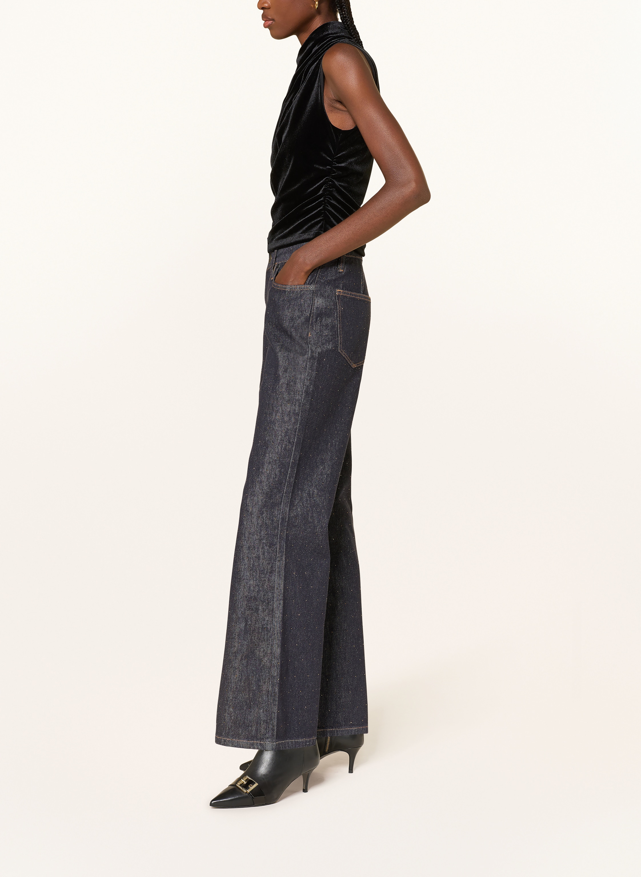 Thumbnail - Allsaints Wide Leg Jeans Ember Mit Schmucksteinen blau