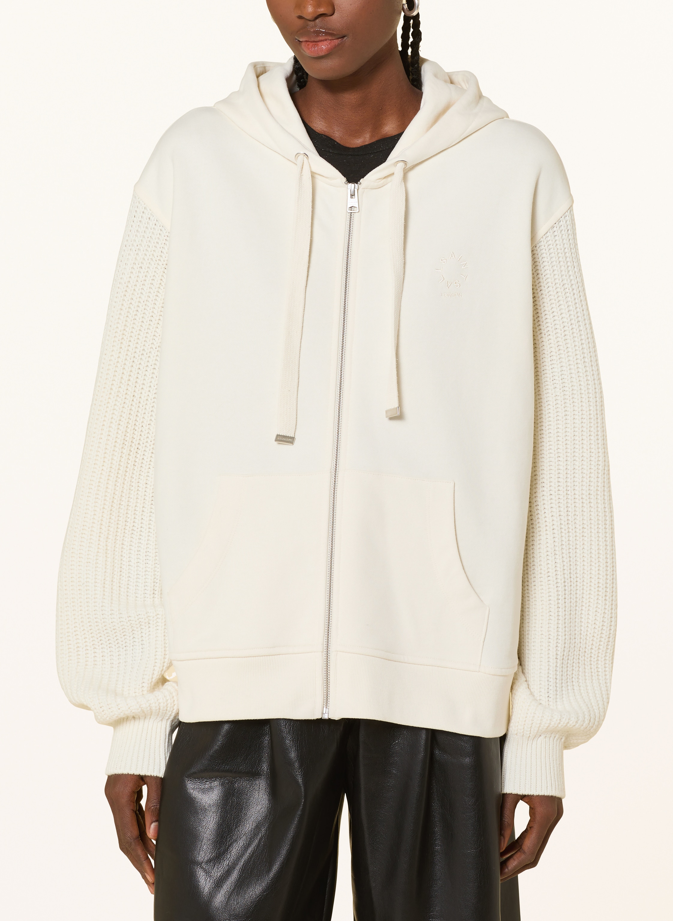 Thumbnail - Allsaints Sweatjacke Amphie Im Materialmix weiss