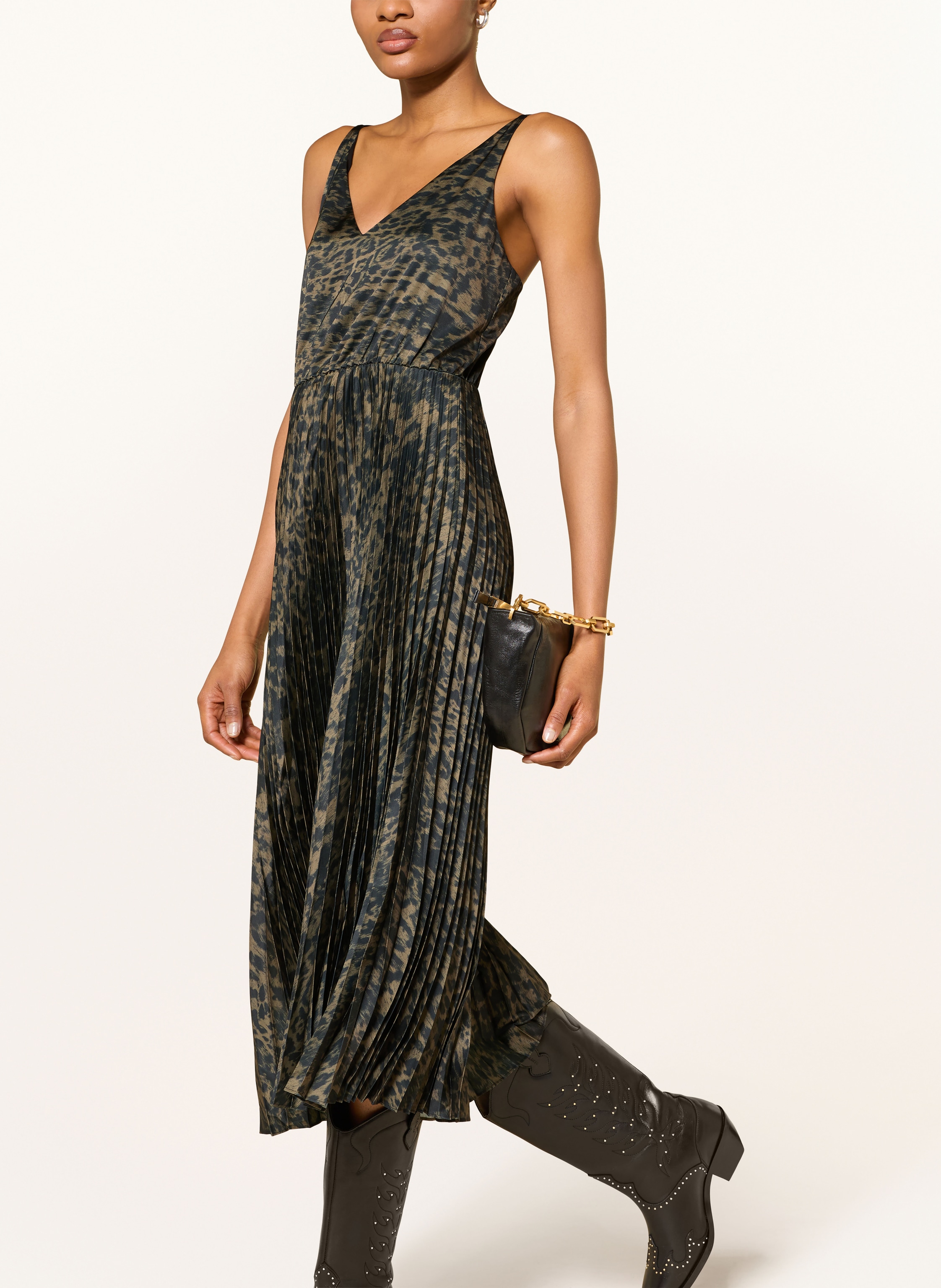 Thumbnail - Allsaints Set Evia: Satinkleid Mit Plissees Und Pullover schwarz