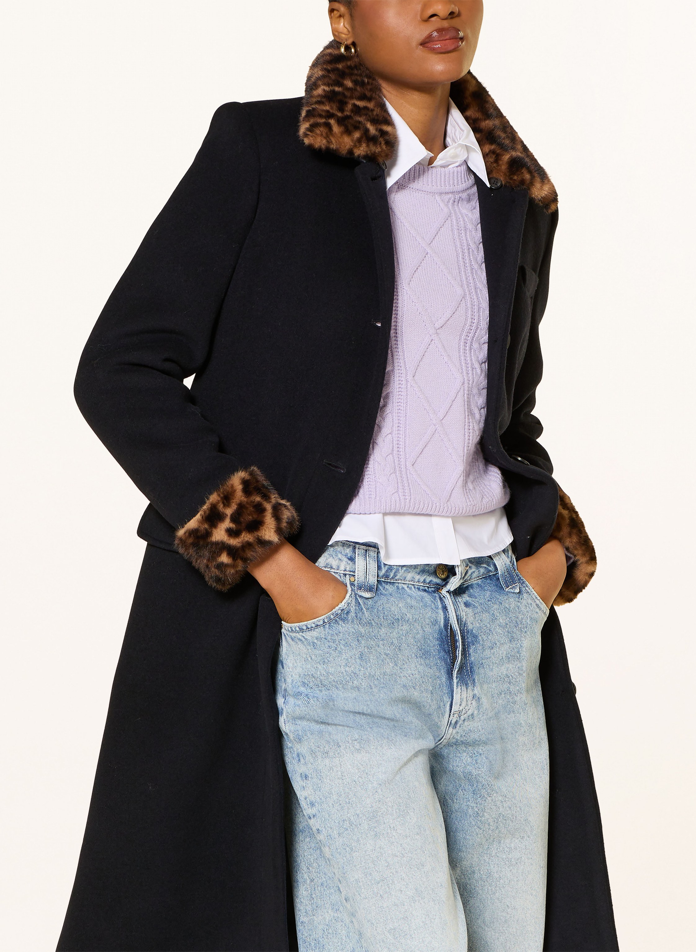 Thumbnail - Claudie Pierlot Wollmantel Mit Kunstfell blau