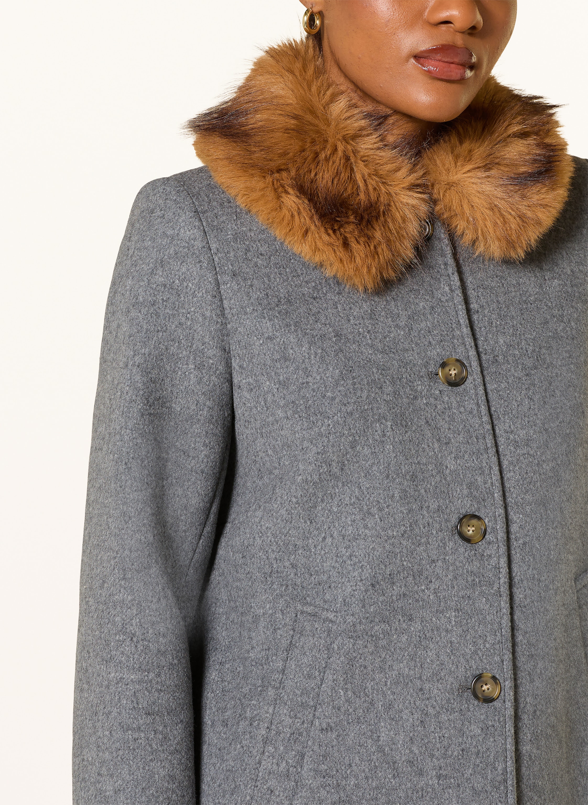 Thumbnail - Ba&Sh Wollmantel Talling Mit Kunstfell grau