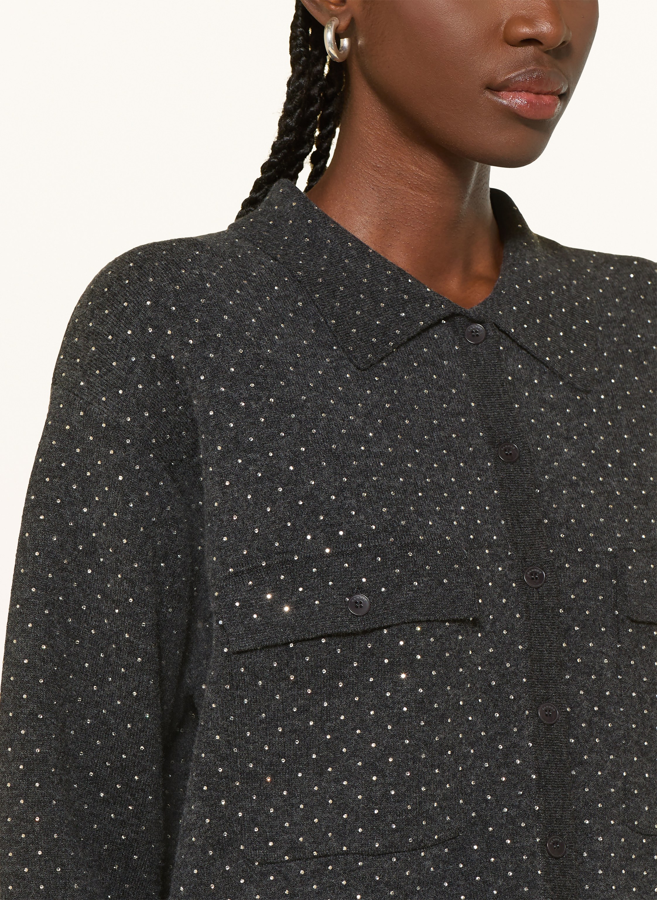 Thumbnail - Sandro Strickjacke Mit Schmucksteinen grau