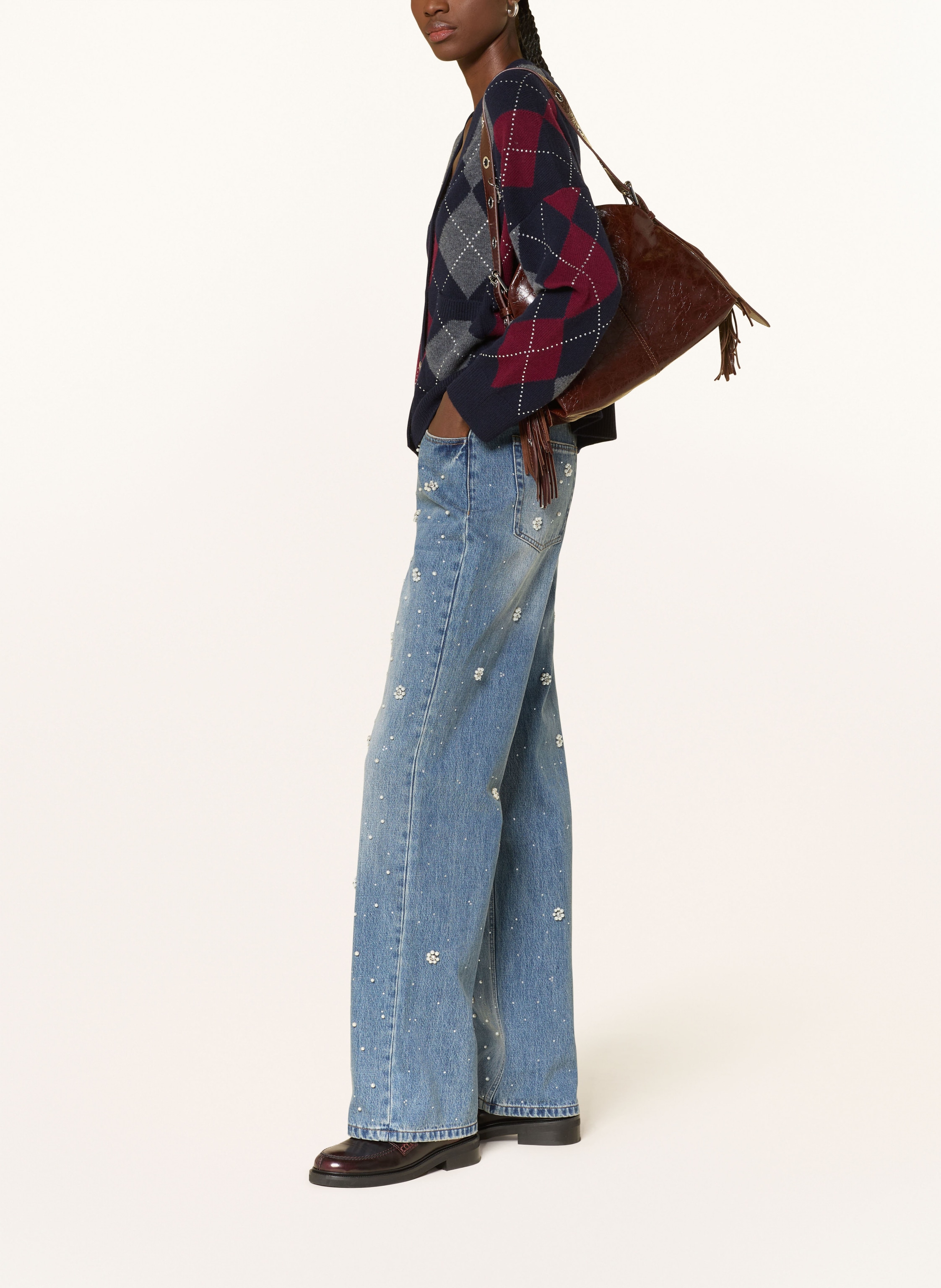 Thumbnail - Maje Wide Leg Jeans Mit Schmucksteinen blau