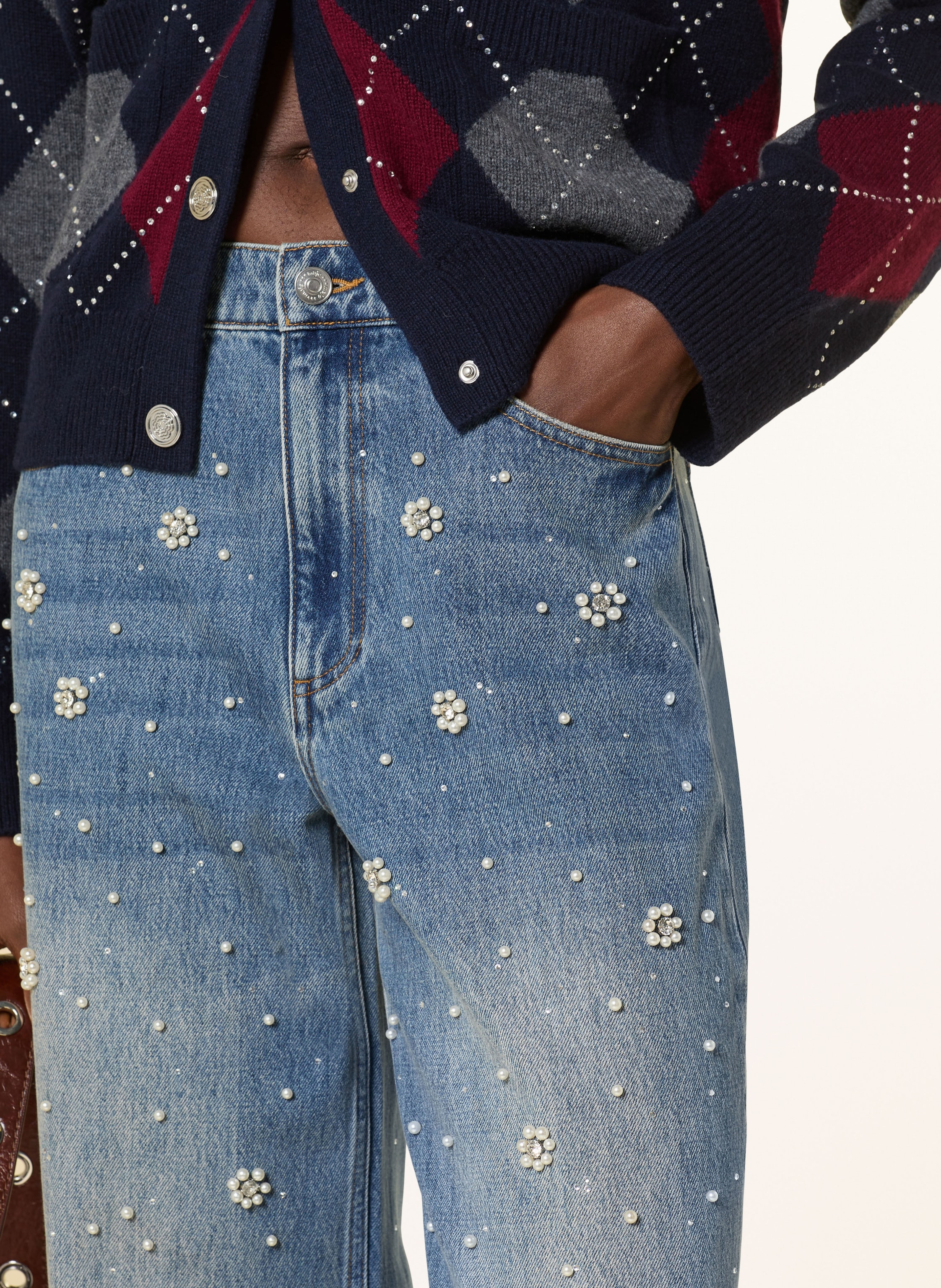 Thumbnail - Maje Wide Leg Jeans Mit Schmucksteinen blau