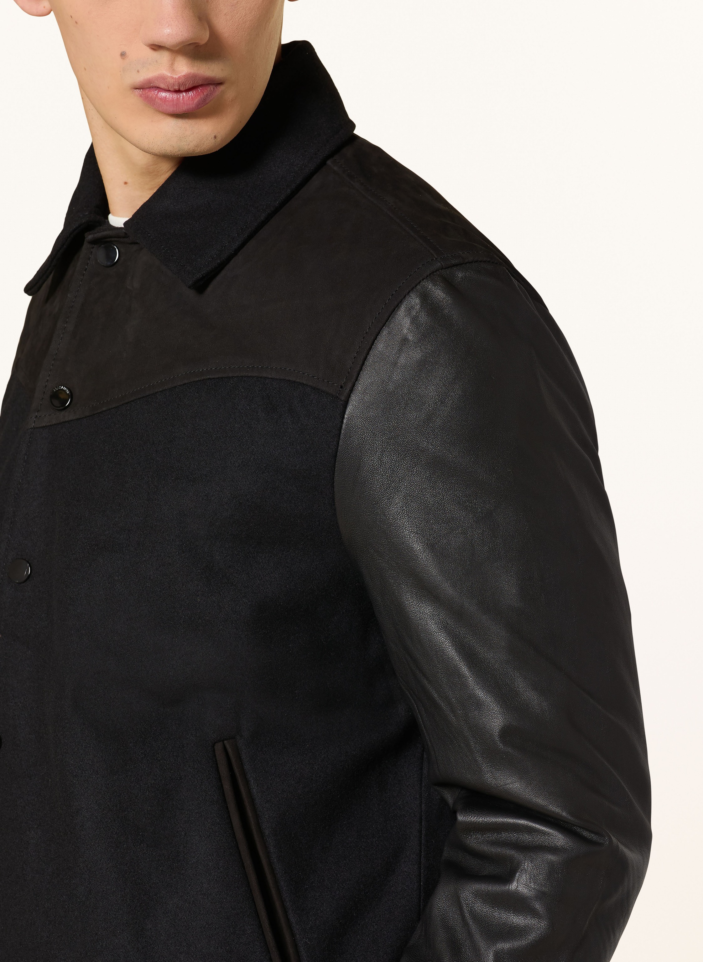 Thumbnail - Allsaints Blouson Endleton Im Materialmix schwarz