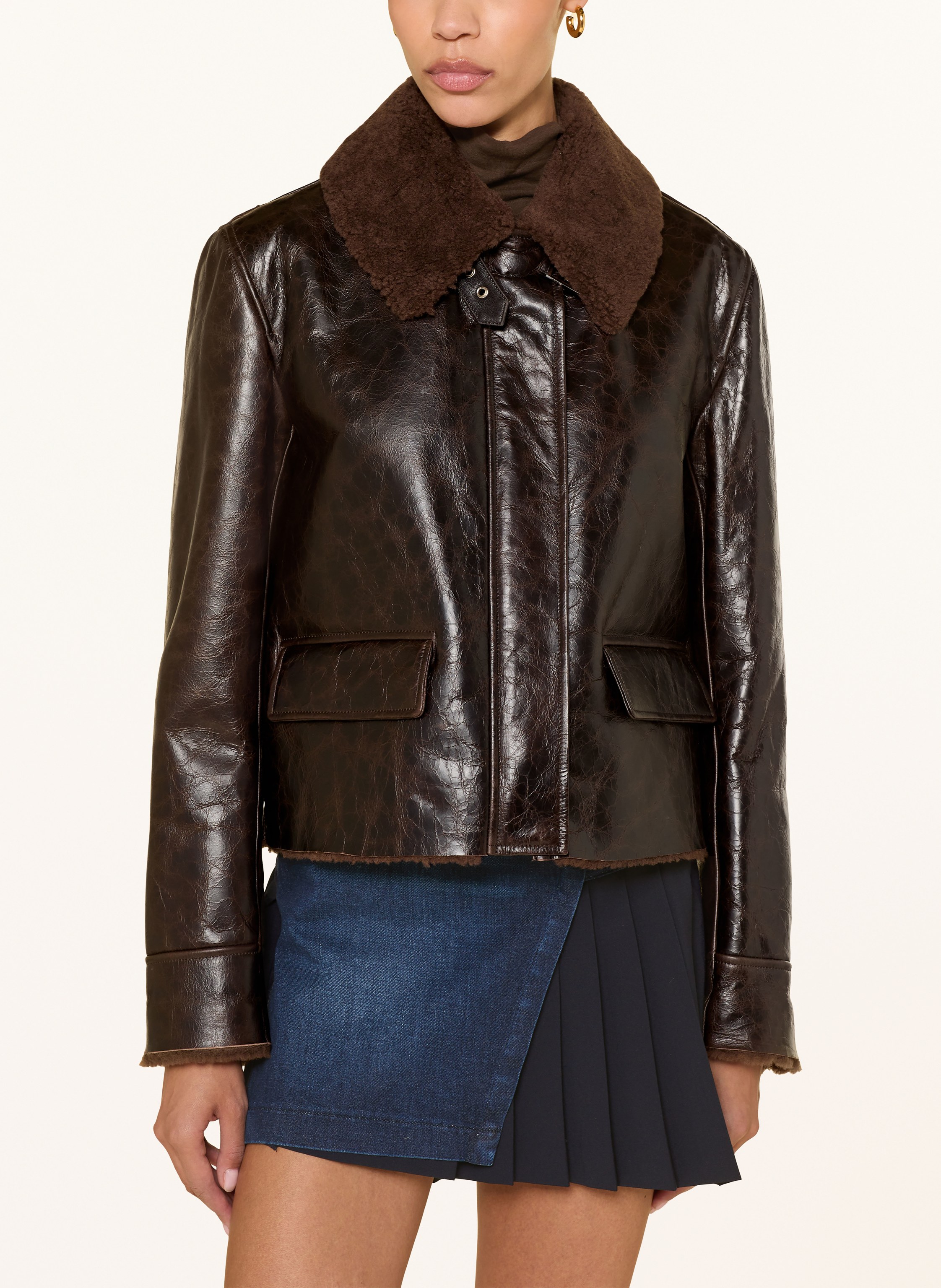 Thumbnail - Dondup Lederjacke Mit Nieten braun