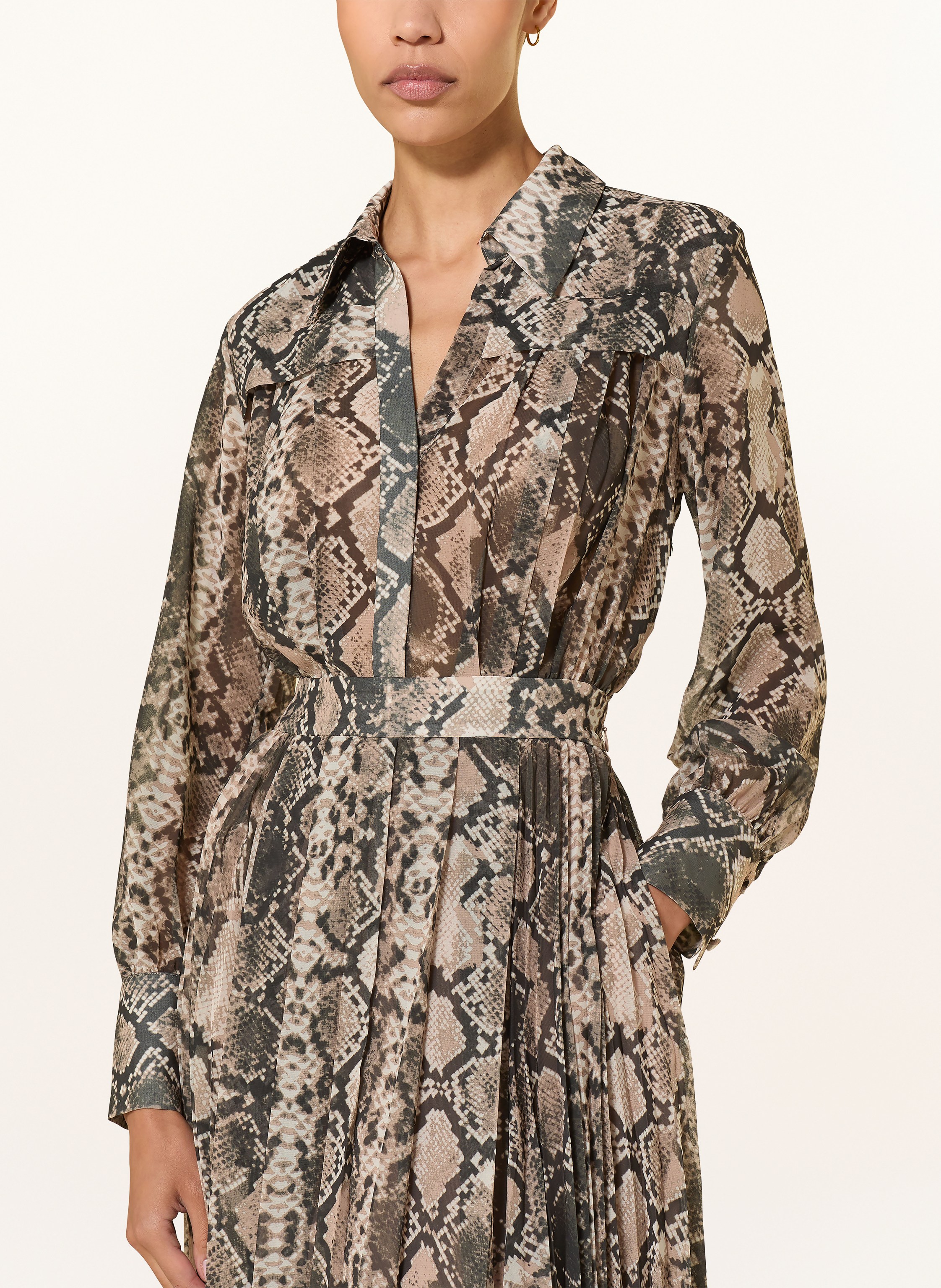 Thumbnail - Reiss Kleid Annika Mit Plissees beige