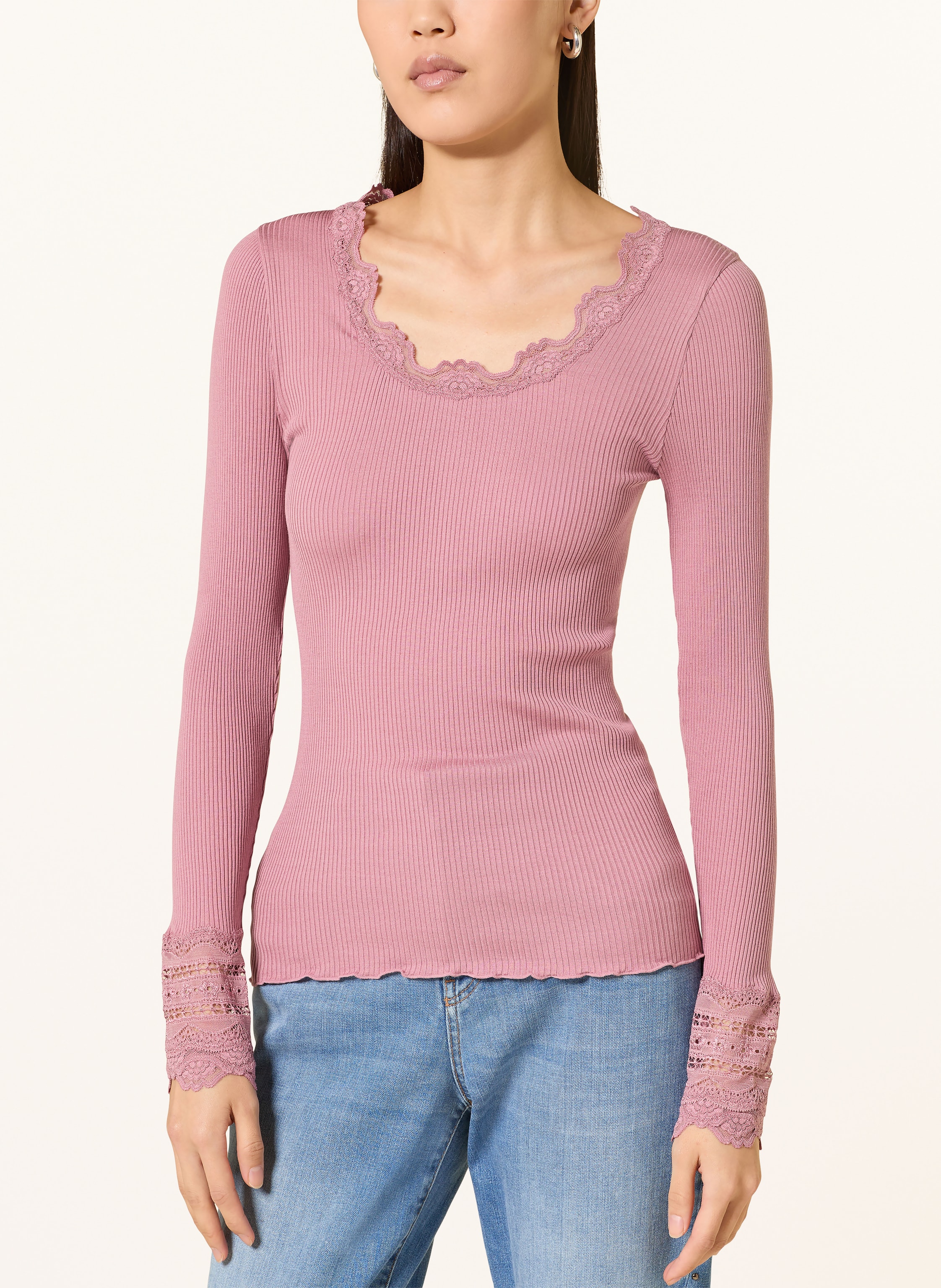 Thumbnail - Rosemunde Longsleeve Benita Aus Seide Mit Spitze rosa
