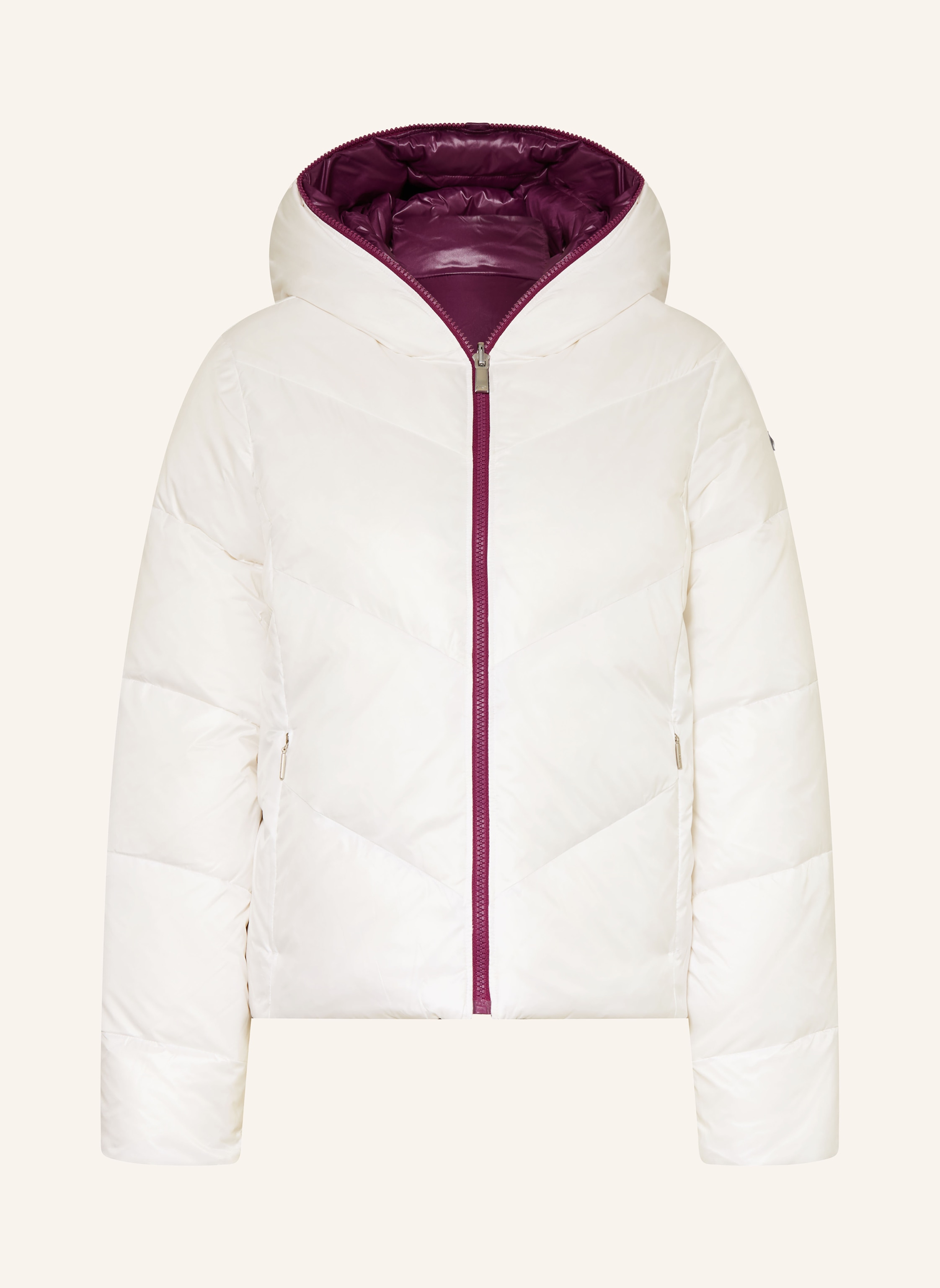 KJUS Reversible BACKFLIP down ski jacket in white / dark purple